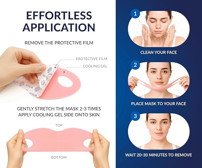 Stylia V Line Lifting Collagen Mask - Lift, Firm & Contour Jawline - Tightening Double Chin Strap with Hyaluronic Acid & Aloe - Neck Lift & Face Tightening Mask - Jawline Shaper Face Lift Tape (2PC)