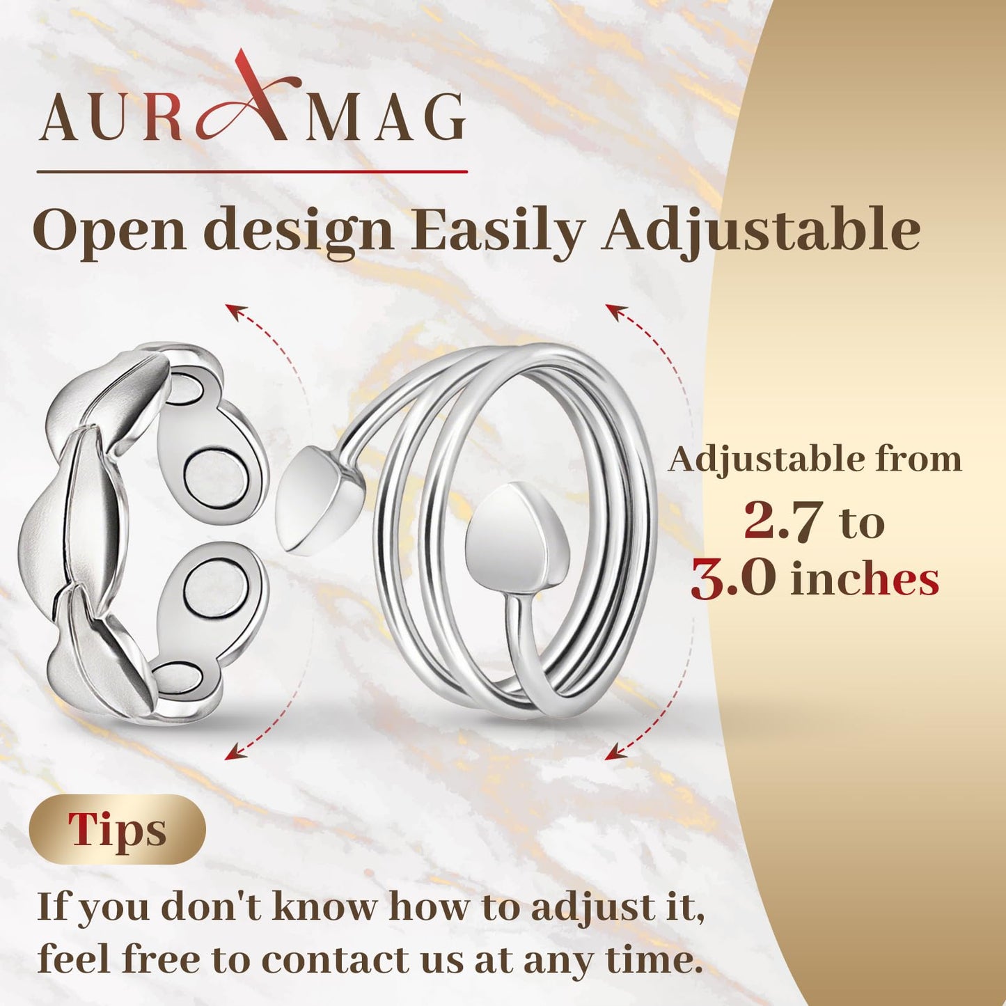 Auramag Copper Rings for Women, Lymphatic Drainage Magnetic Thumb Ring with Magnet, 99.99% Pure Copper Jewelry Gift with Box(Set of 2)