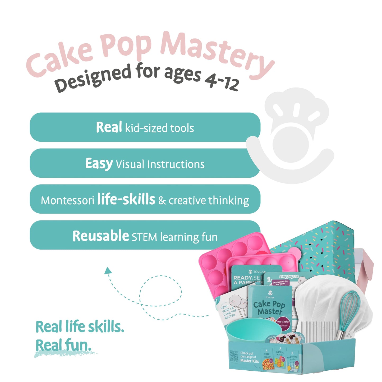 Tovla Jr. Ultimate Reusable Cake Pop-Making Kit for Kids – Fun DIY Baking Kit, STEM Activity for Ages 4+, Visual Learning Cake Pop Molds & Tools Set, Great Gift for Young Chefs