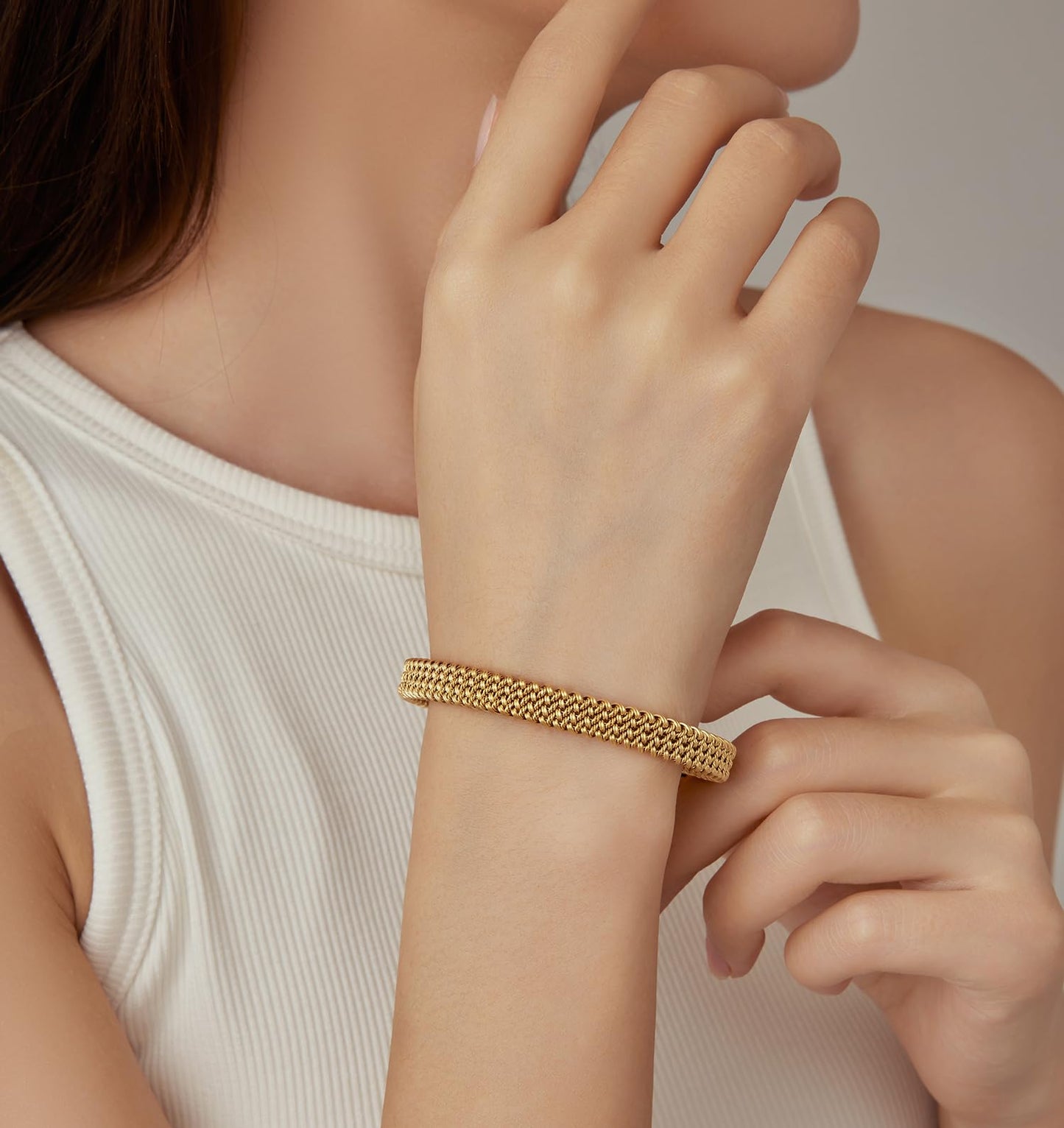 LXBQYSTO Cable Wire Twisted Cuff Bangle Bracelet For Women 14K Gold/rose/silver Stainless Steel Jewelry for Women Gift (Open-Gold)