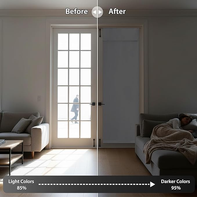 RYB HOME Blackout Door Curtain - Privacy Thermal Insulated Living Room/Dining/Front/Tricia/Patio French Door Glass Window Curtains, W30 x L72 inch, 1 Panel, Sliver Grey