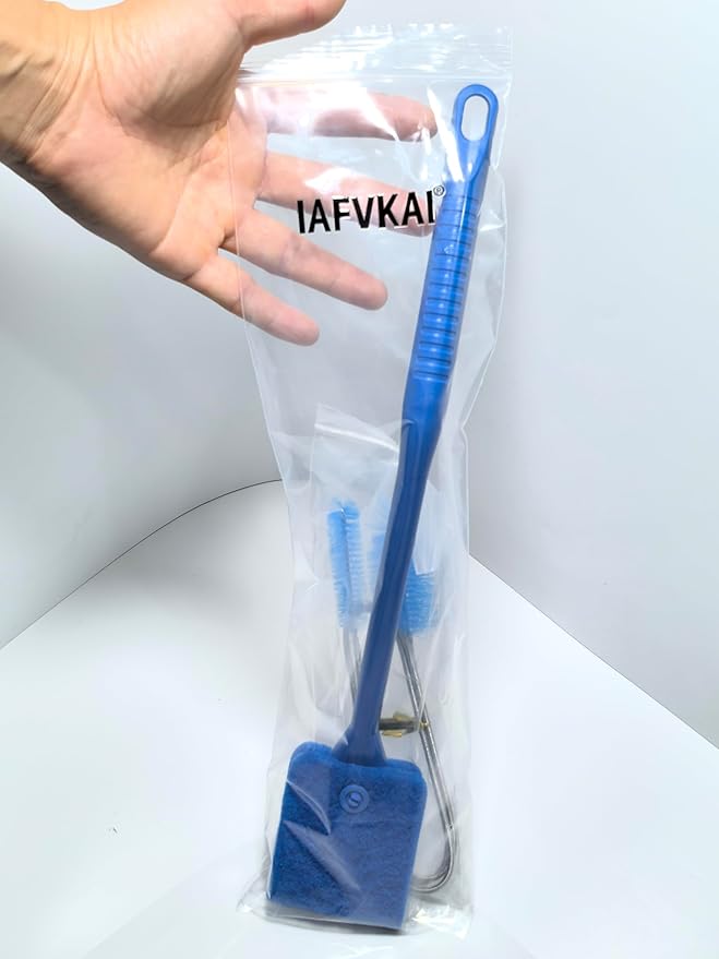 IAFVKAI Multifunctional Cleaning Brushes Tool Set for Tank, Aquarium Sponge Brush, Algae Scraper Cleaner with Long Handle and Stainless Flexible Tube Cleaning Brush