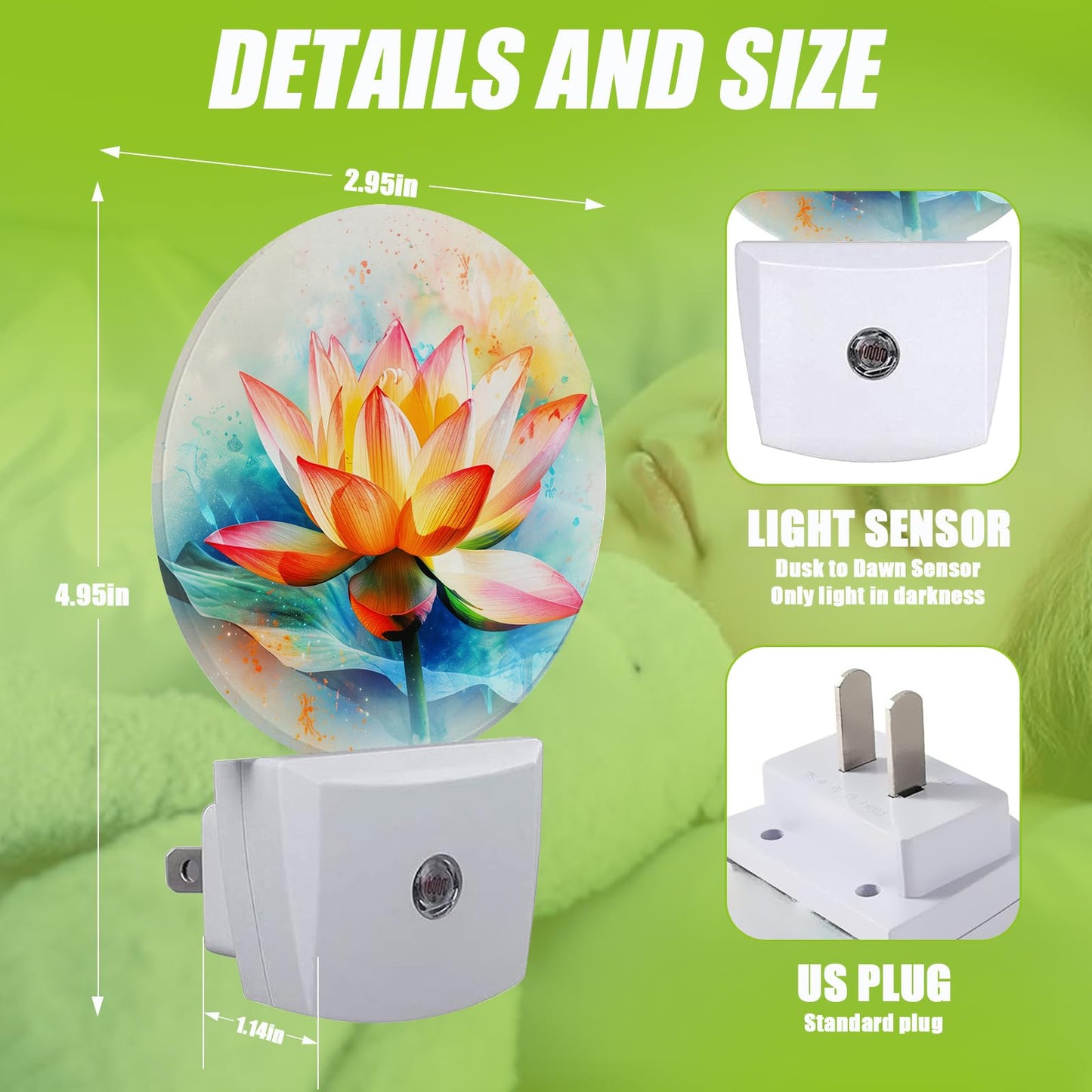 COSHARKLY Magic Lotus Flower Bloom Night Light,Floral Plug-in Night Lights with Dusk-to-Dawn Sensor for Bedroom Bathroom and Living Room Sleep Friendly lamp