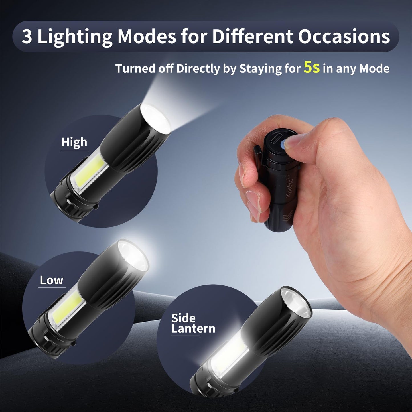 KunHe 10 Pack Small Rechargeable Flashlight Mini LED Flashlight Bright Clip-On Light EDC Flash Light with Side COB Light for Camping Home Emergency
