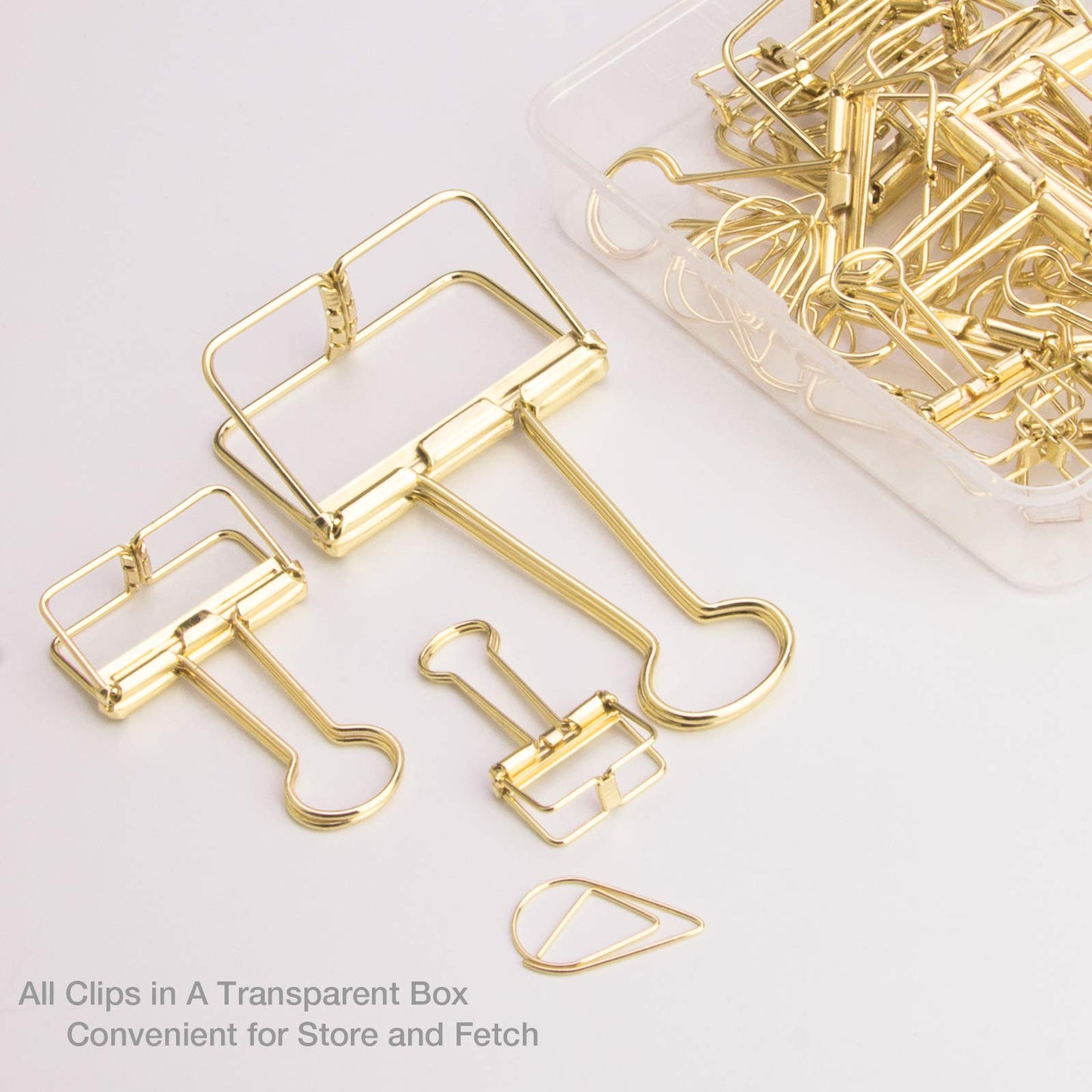 18 Pcs Gold Wire Binder Clips and 20 Pcs Cute Paper Clips Set Assorted Sizes, 2 Big 6 Medium 10 Small Smooth Steel Hollow Office Clamp Clips