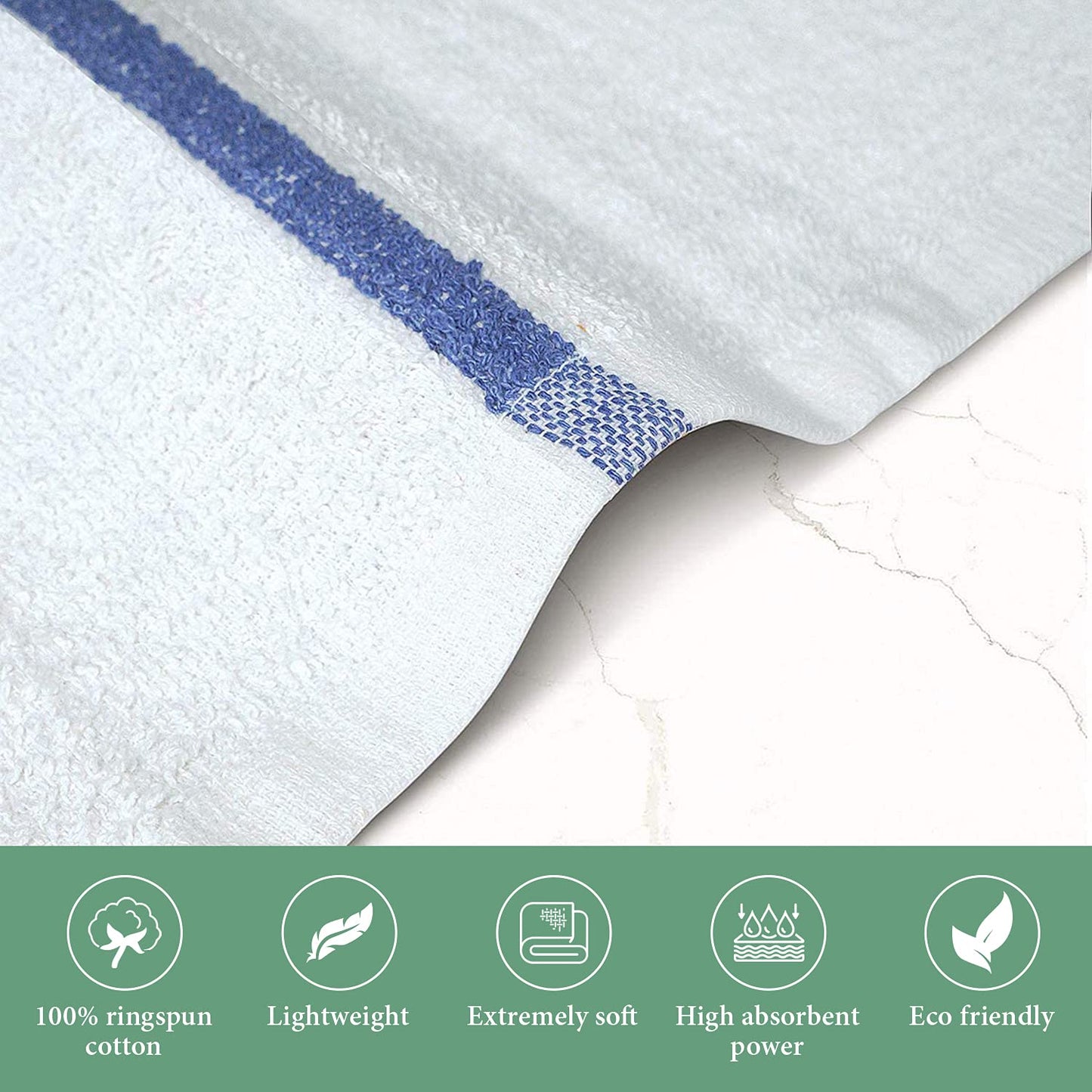 TOALLA Bar Mop Blue Stripe 10lbs 16x19 Pack of 60 100% Cotton Double Stitched Route Ready Absorbent Kitchen Towel Dish Towels and Dishcloths Towels Sets Washcloth Kitchen Towels