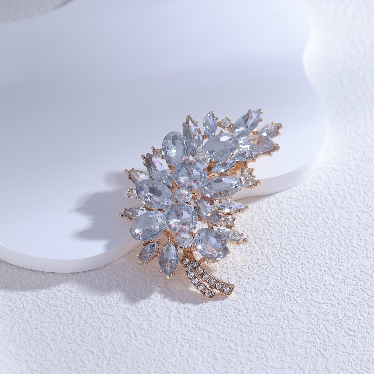LAXPICOL Vintage Clear Austrian Crystal Flower Leaf Bouquet Clusters Large Big Brooch Pin For Women Wedding Jewelry Gold Tone