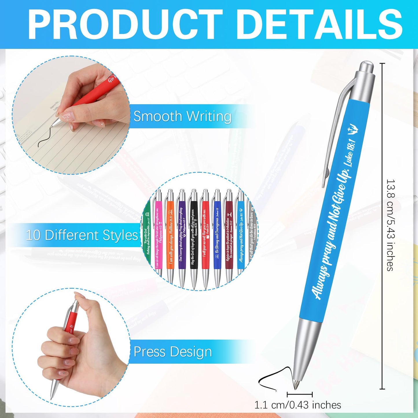 Gueevin 200 Pcs Inspirational Pens Employee Appreciation Gift Black Ballpoint Ink Funny Motivational Thank You Pens Bulk for Office Worker Teacher Women Men(Bible Verse)