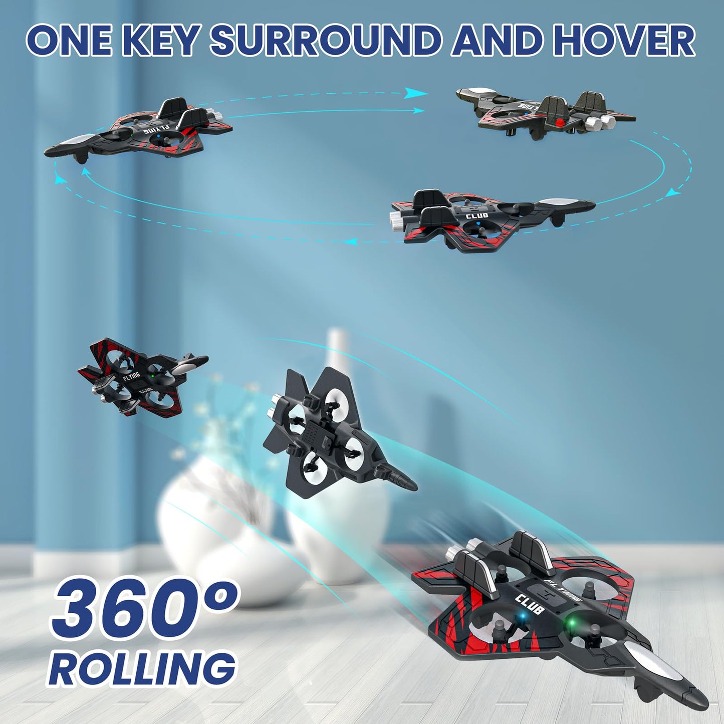 RC Plane - RC Airplane Fighter, Foam Remote Control Airplanes, RC Plane Fighter Jet with Auto Hover, Headless Mode 3D Flip Colorful LED Lights & 3 Batteries