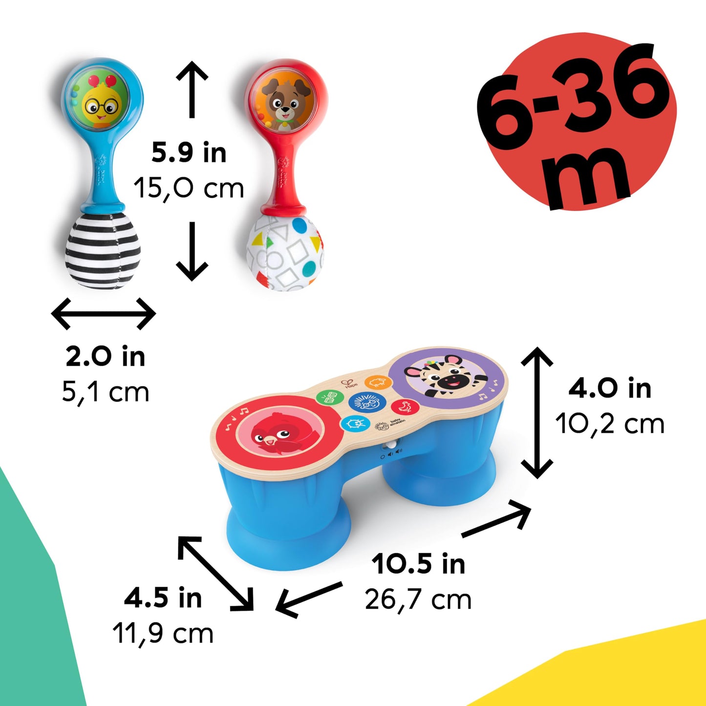 Baby Einstein First Tunes Drum & Shakers Musical Gift Set, with Maracas and Toy Drum, Ages 6 Months and Up