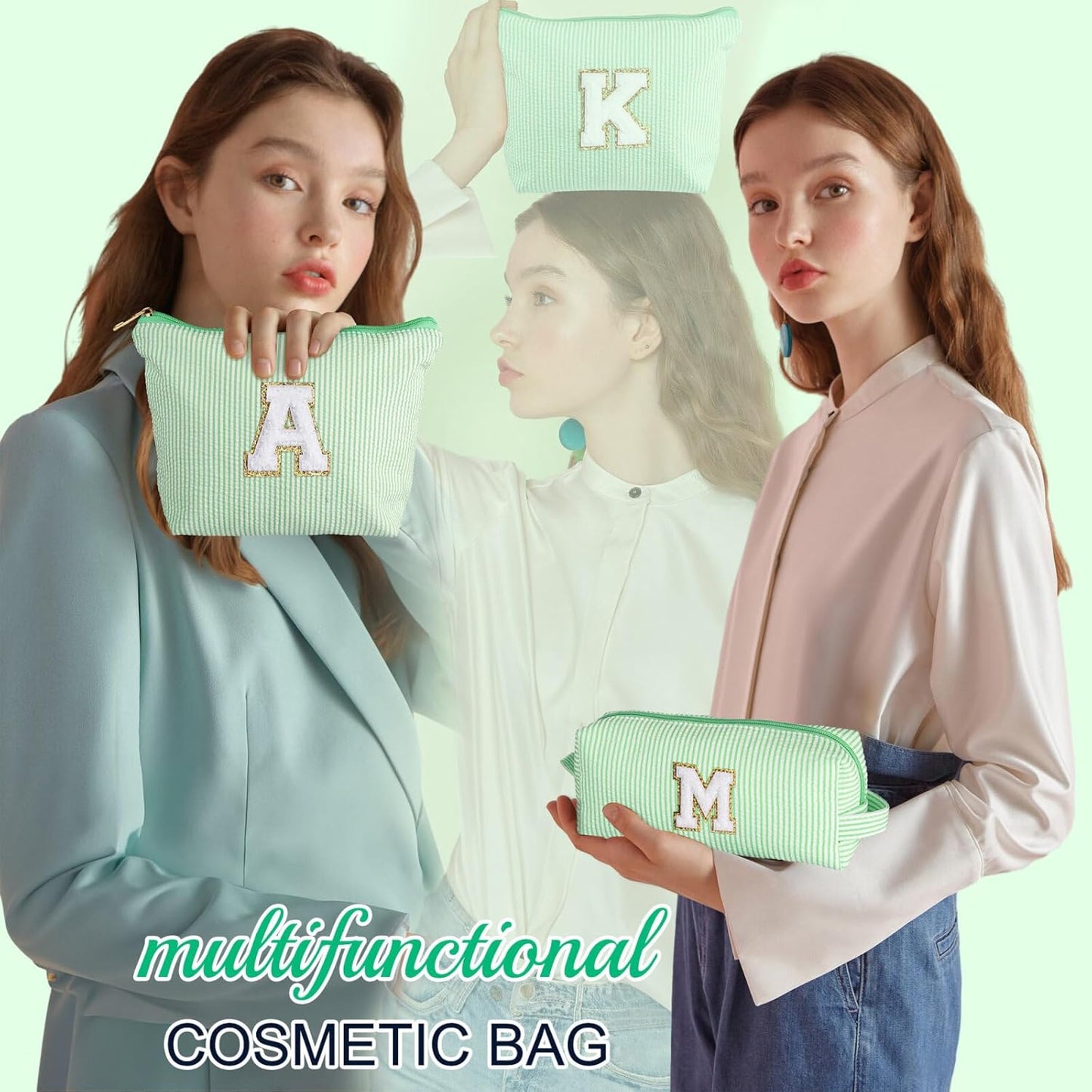 YOOLIFE Initial Makeup Bag for Women - Teen Girl Gifts Trendy Stuff Monogram Cute Makeup Bags Make Up Case for Women Her Best Friend Friendship Sister Teacher, Personalized Birthday Gifts I