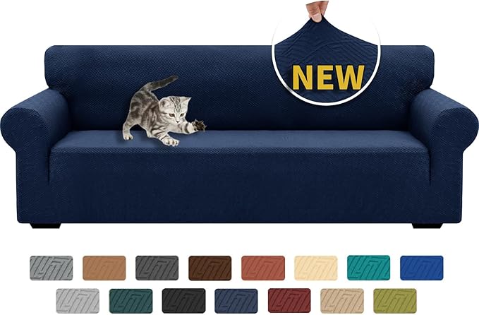 XINEAGE 2026 New Extra Large Couch Cover for 3 Cushion Couch (91"-110")1 Piece Stretch Oversized Sofa Slipcovers Jacquard 4 Seater Furniture Protector Elastic Bottom for Kids,Pet (XL Sofa, Navy Blue)
