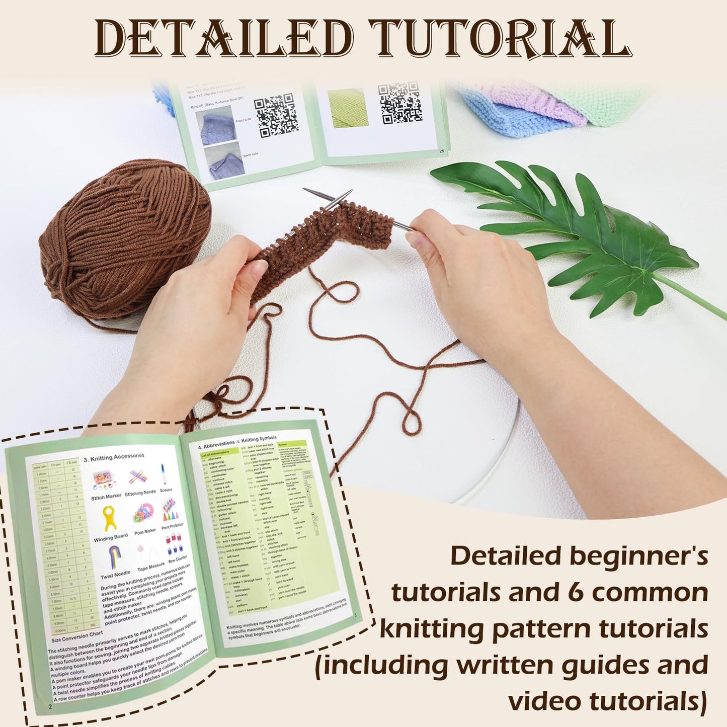 Lewhoo Knitting Kit for Beginners,Learn to Knit Kit for 6 Patterns Dishcloth with Step-by-Step Instruction,Complete Knit Starter Kit -Including Yarn, Knitting Needle&Accessories
