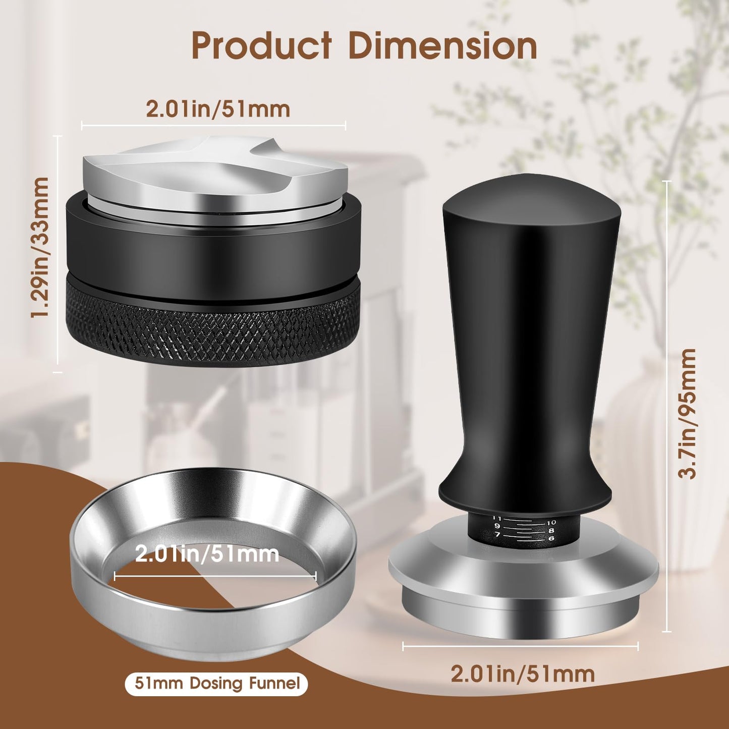 Reoszeank 51mm Espresso Accessories Kit, Espresso Distribution Tool, Spring Loaded Calibrated Tamper and Dosing Funnel Set, Coffee Distributor Leveler Fits Delonghi CASABREWS and atatix 51 mm Machines
