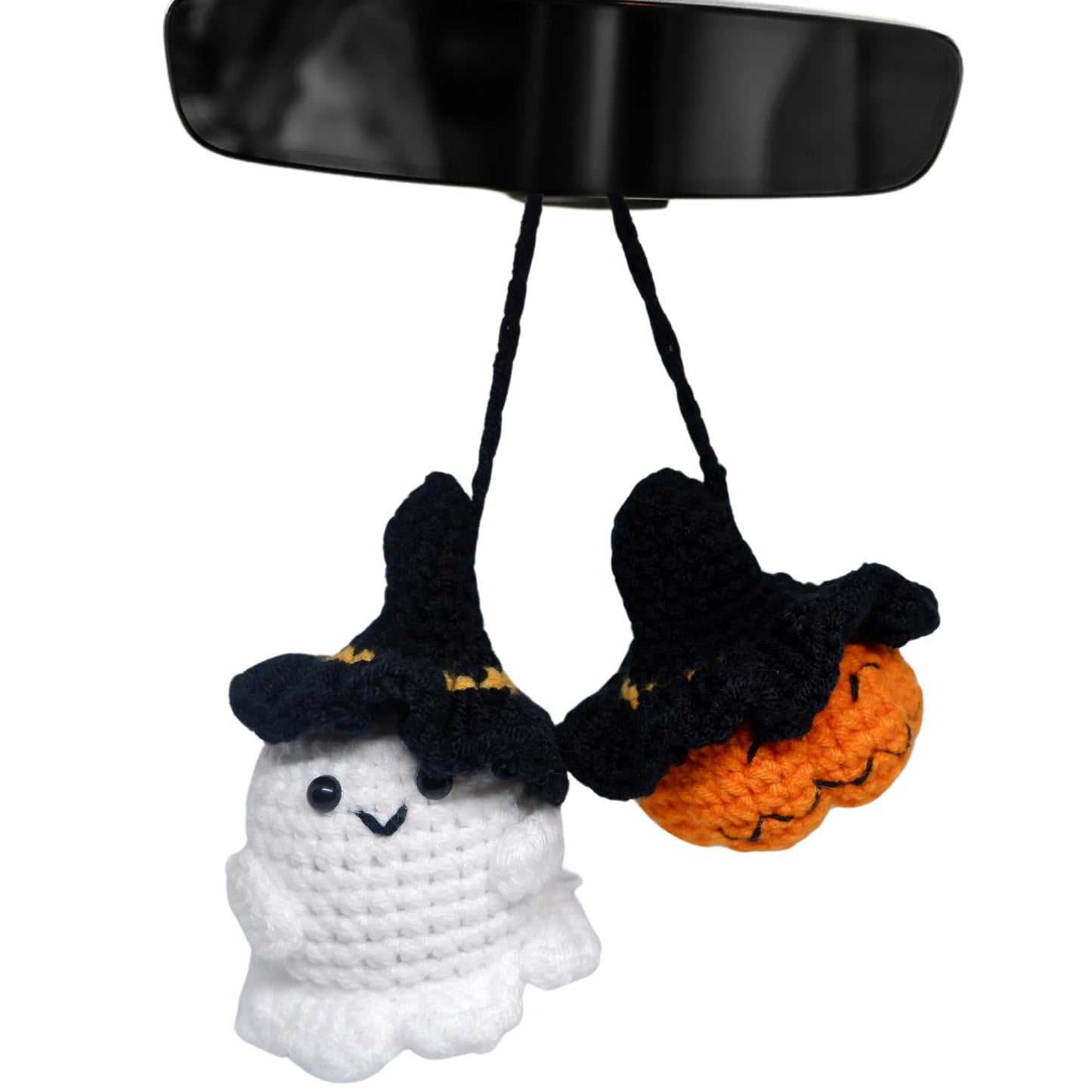 Crochet Pumpkin Ghost Car Hanging Decor, Handmade Ghost And Pumpkin Car Hanging Rear View Mirror Ornament Decoration, Cute Cars Accessories, Halloween Ornaments (Ghost&Pumpkin)