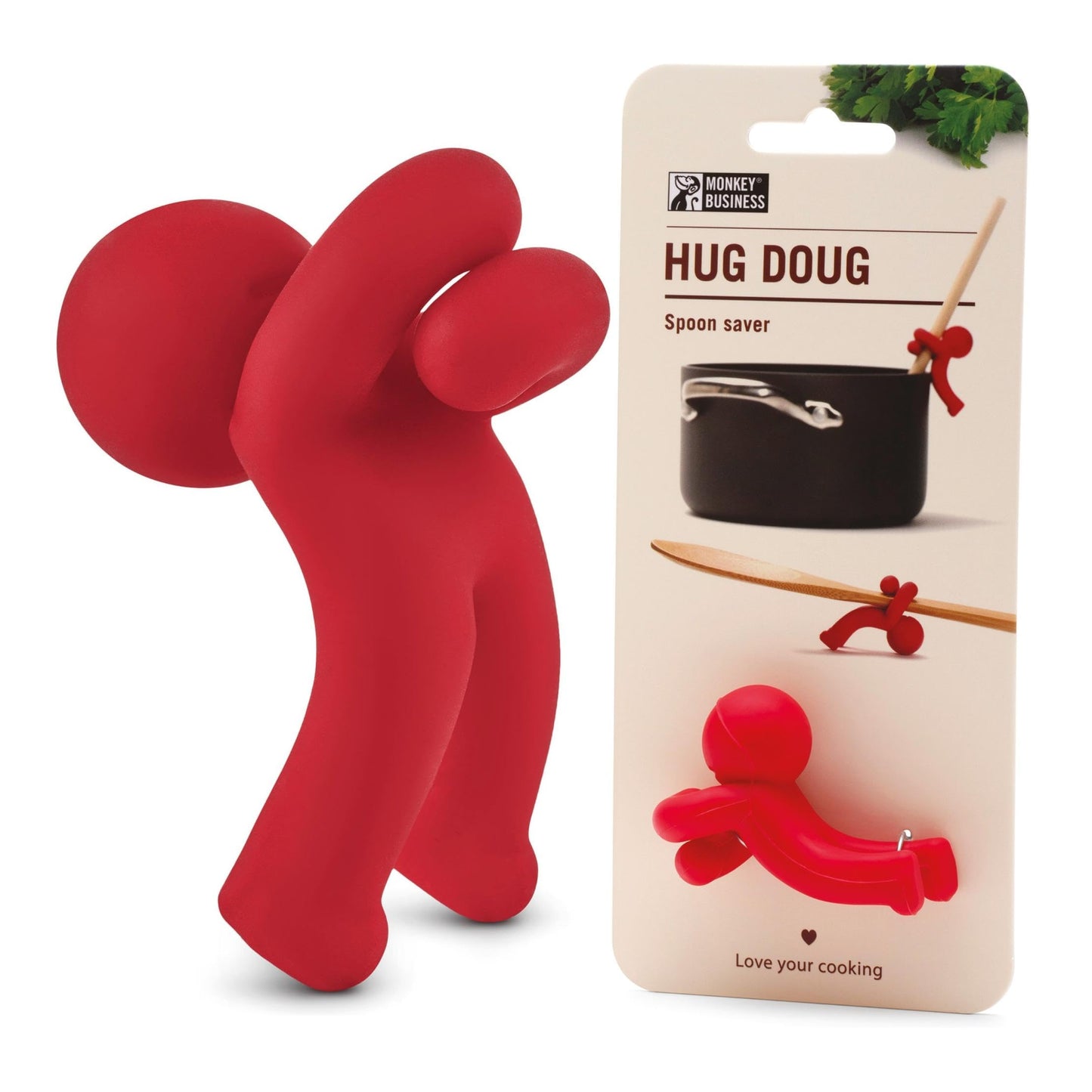 Hug Doug Spoon Saver | Spoon Holder and Lid Lifter Stopping The Spoon from Falling in | Silicone Spoon Rest | Stove Spoon Holder | Cool Kitchen Gadgets & Cute Kitchen Accessories | by Monkey Business