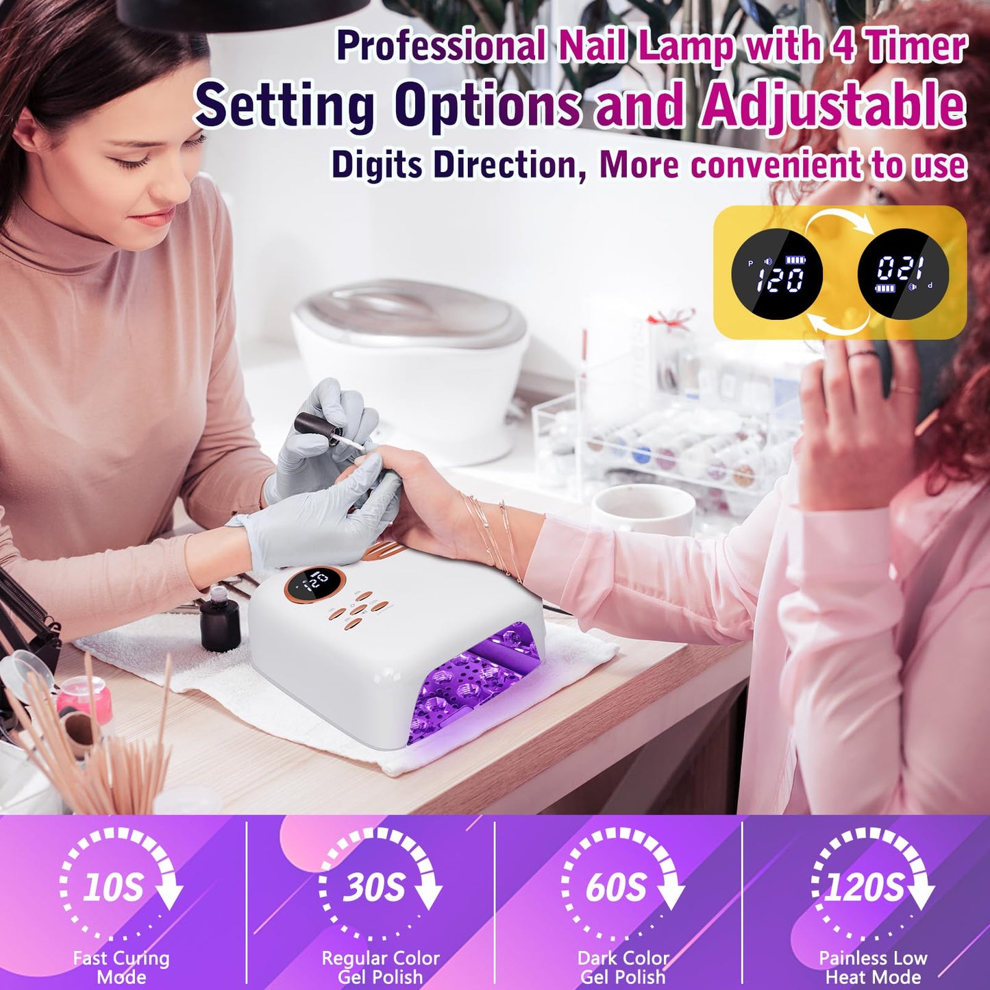 Cordless UV LED Nail Lamp - 72W Rechargeable Gel Nail Dryer with Patented Replaceable Light Board - Extra Spare Panel Included - Professional Wireless Curing Lamp for All Gels & Salon (White)