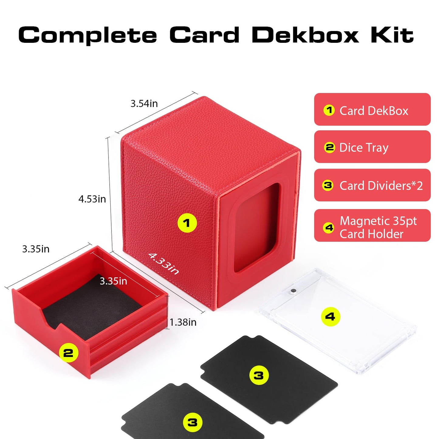 MAKHISTORY Patented MTG Commander DekBox, 100+ Double Sleeved Card Storage Box with Dice Tray, 35pt Card Holder & 2 Dividers - Magnetic Deck Case for TCG/CCG/Magic/Sports Cards, Red