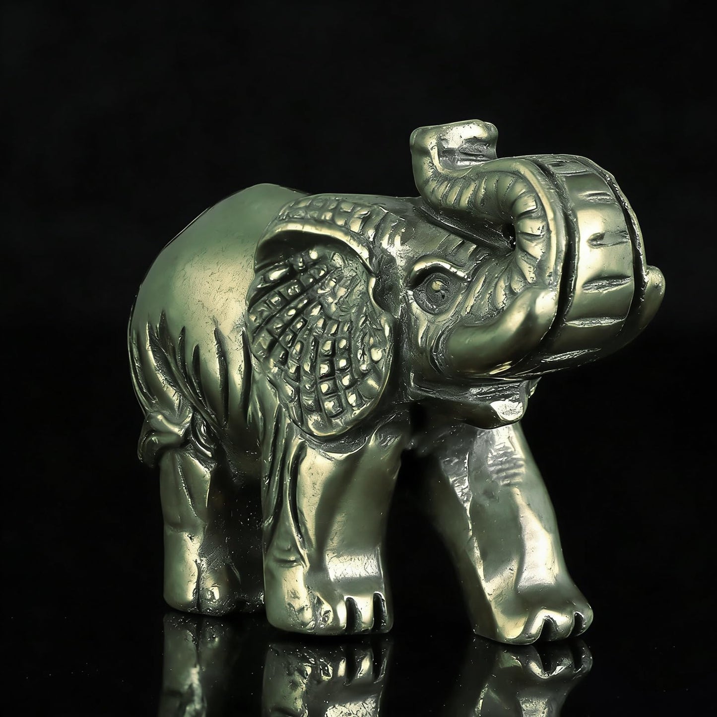 Hxswkk 2.5" Pyrite Crystal Elephant Statue - Hand Carved Healing Craft Home Office Decor & Gifts
