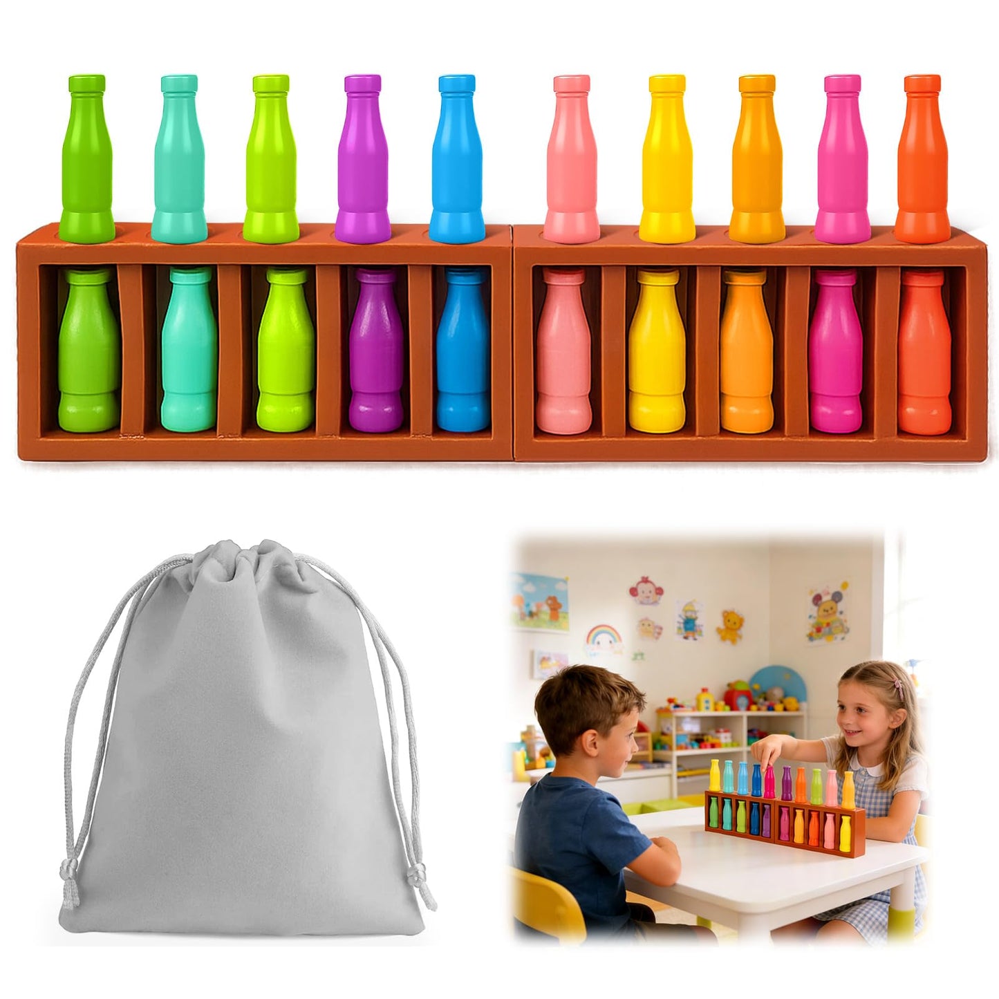 Vodolo 20pcs Bottle Color Match Game，Family Matching Games for Kids 8-12,Memory and Logical Training Bottle flip Game for fmaily, Party Activities