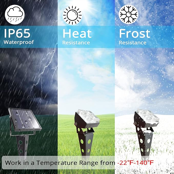 Solar Spot Lights Outdoor Waterproof IP65 Landscape Spotlights with Metal Stake Total 84ft Cable 6-in-1 Warm White Auto On/Off Dusk to Dawn Uplights for Trees Garden Yard Landscape Downlight