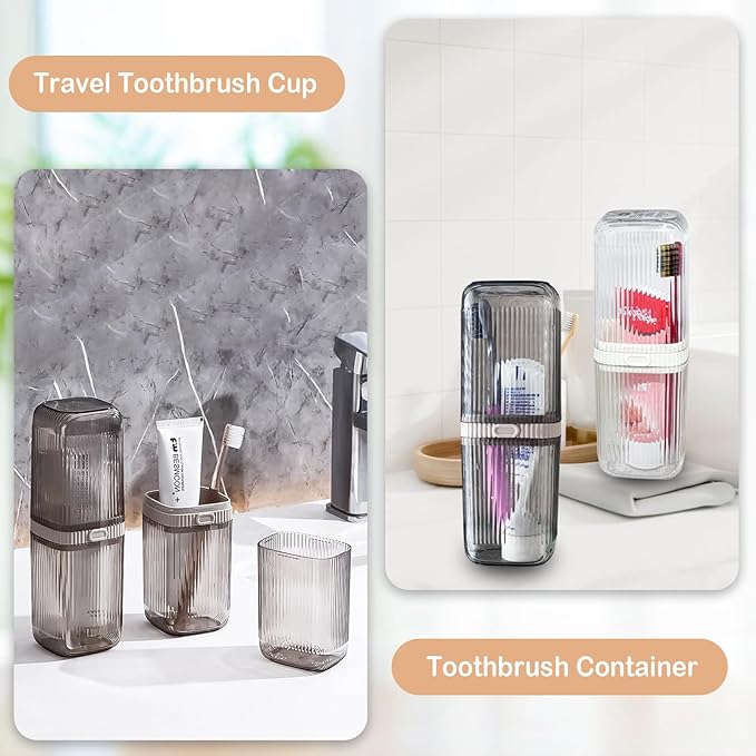 Toothbrush holders travel, Portable Toothbrush Case with Cover, Large Toothbrush Holders for Bathrooms, Travel Toothpaste Container for Camping, Hiking, Gym, Trip and Bathroom (Clear White)