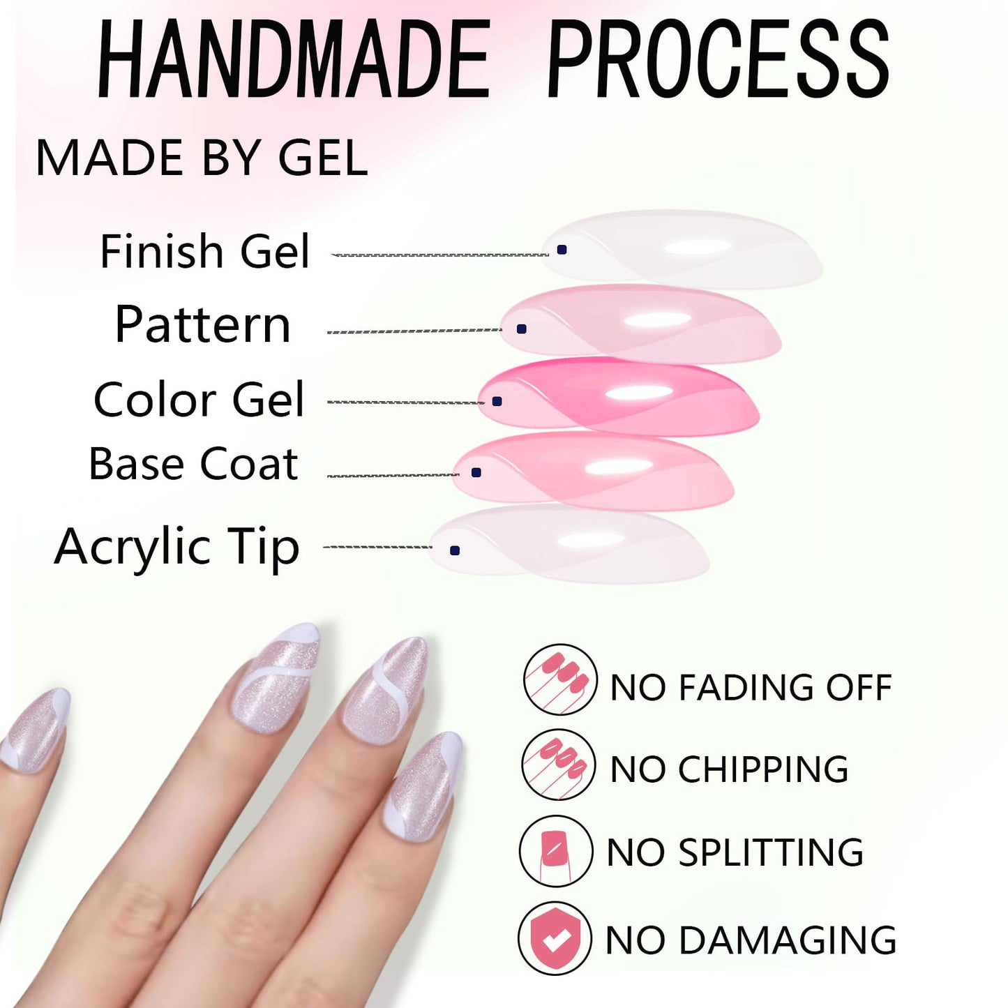 WAFOLOZE Press On Nails Long Almond Fake Nails Holiday Nail Press Ons With Simple White Lines Cat's Eye Design, Artificial False Nails Stick On Nails for Women-30Pcs