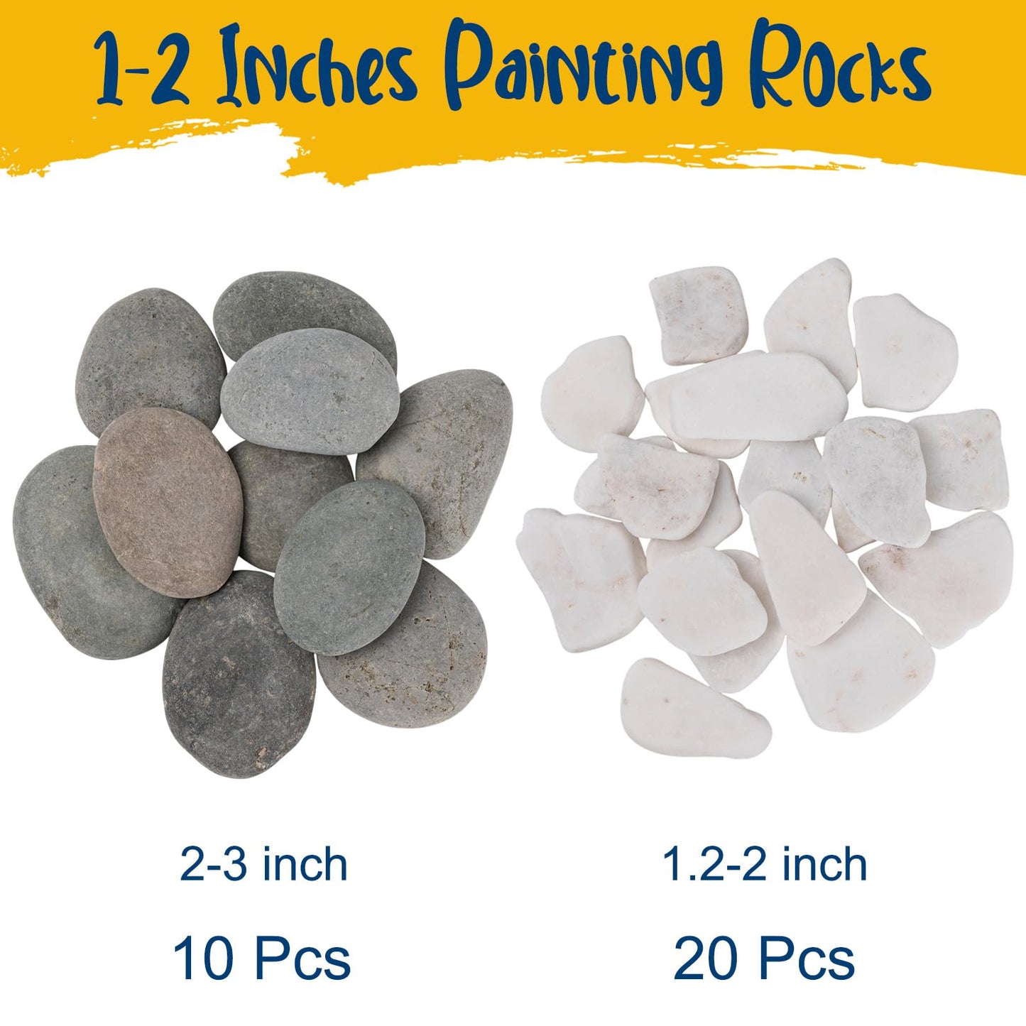 HFKPJRT 30 Pcs Large Flat Rocks for Painting, 2"-3" Natural River Stones 1.2"-2" Flat White Rock Bulk for Crafts, DIY, Kindness Rocks Garden Decoration