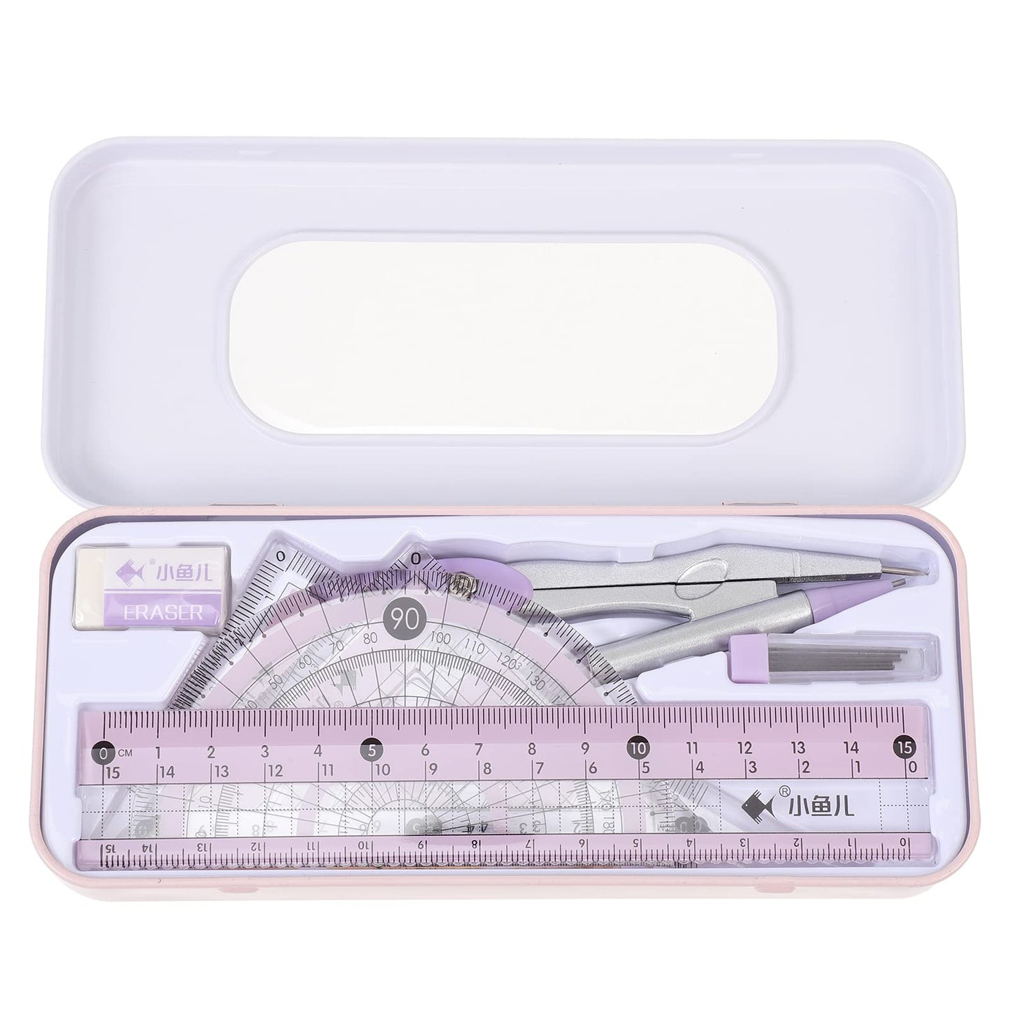 LUOZZY Student Math Geometry Tool Set Students Ruler Compass and Protractor Kit Office Stationery for Drawing School Supplies (Pink)