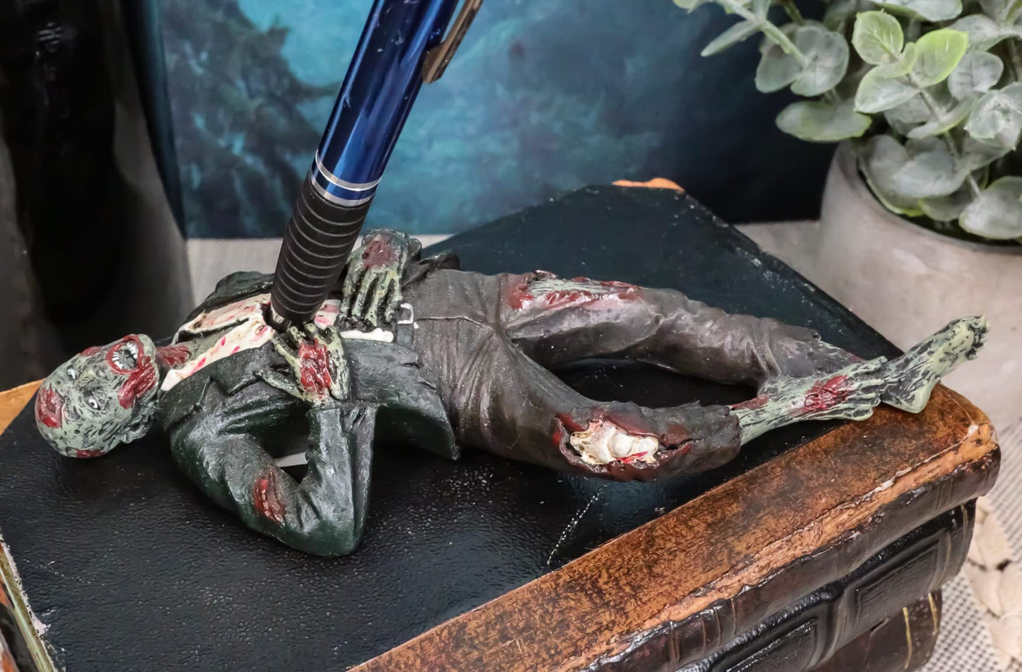 Ebros Gift Walking Dead Walker Hunter Impaled Zombie Pen Holder - 6.75"L Office Desktop Pencil Holder
