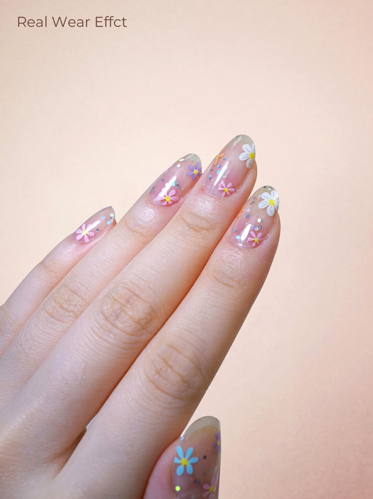 Beaolata Real Gel Nail Strips (No UV Light Needed) - 44Pcs Salon Quality Nail Stickers - Long Lasting Polish Wraps for Women, Easy Apply & Remove (Flower Sliver)