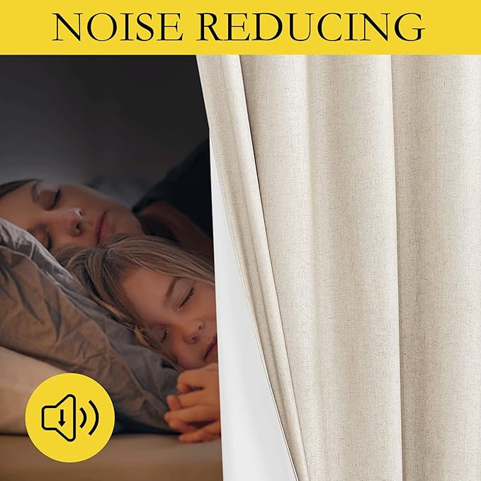 NICETOWN 100% Blackout Room Warming Linen Texture Curtains 84 inches Long, Beige, 2 Panels, Thermal Insulated Full Blackout 2-Layer Lined Drapes, Energy Efficiency Window Draperies for Boy's Room