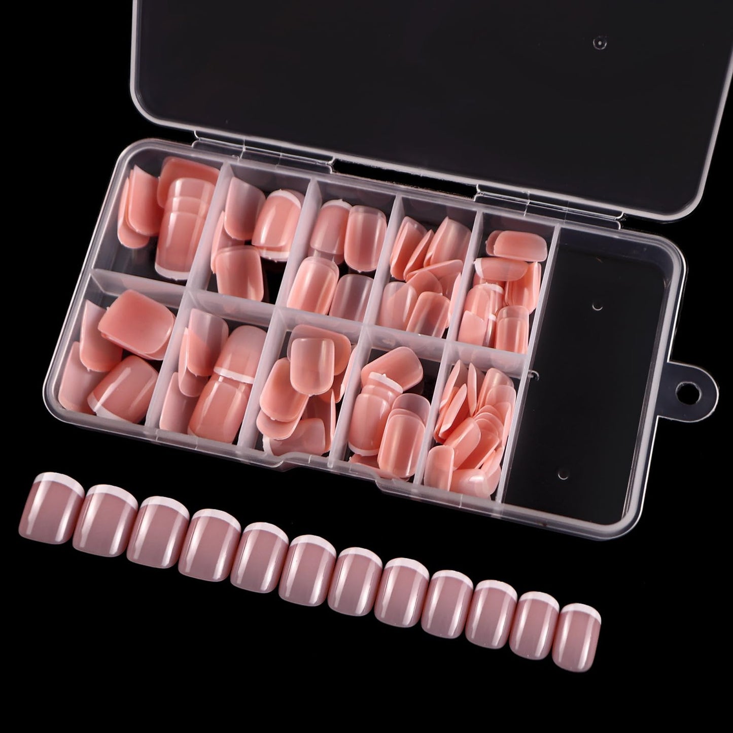 120 Pcs French Tip Press on Nails Short Square Fake Nails White Tip False Nails Full Cover Glossy Acrylic Glue on Nail Reusable Nude Artificial Stick on Nail for Women Manicure 12 Size