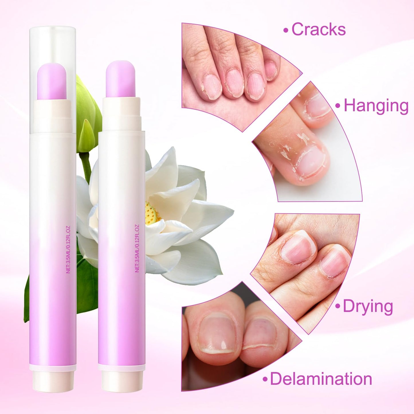 2PCS Glintor 3-in-1 Nail Care Pen with Ceramic Tip Cuticle Pusher, Professional Cuticle Remover and Moisturizer for Hangnails, Dry and Damaged Nails