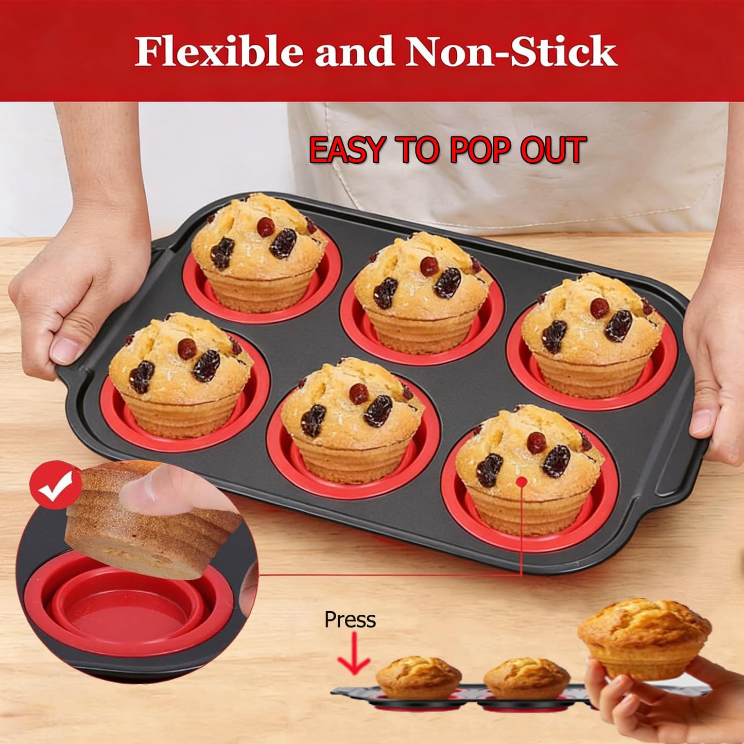 YiYeraio Silicone Muffin Pan, 6 Cups Muffin Pans for Baking with Metal Frame, Cupcake Pan, Egg Bite Molds, Muffin Tin Tray Easy to Pop Nonstick Non Toxic Bakeware for Oven