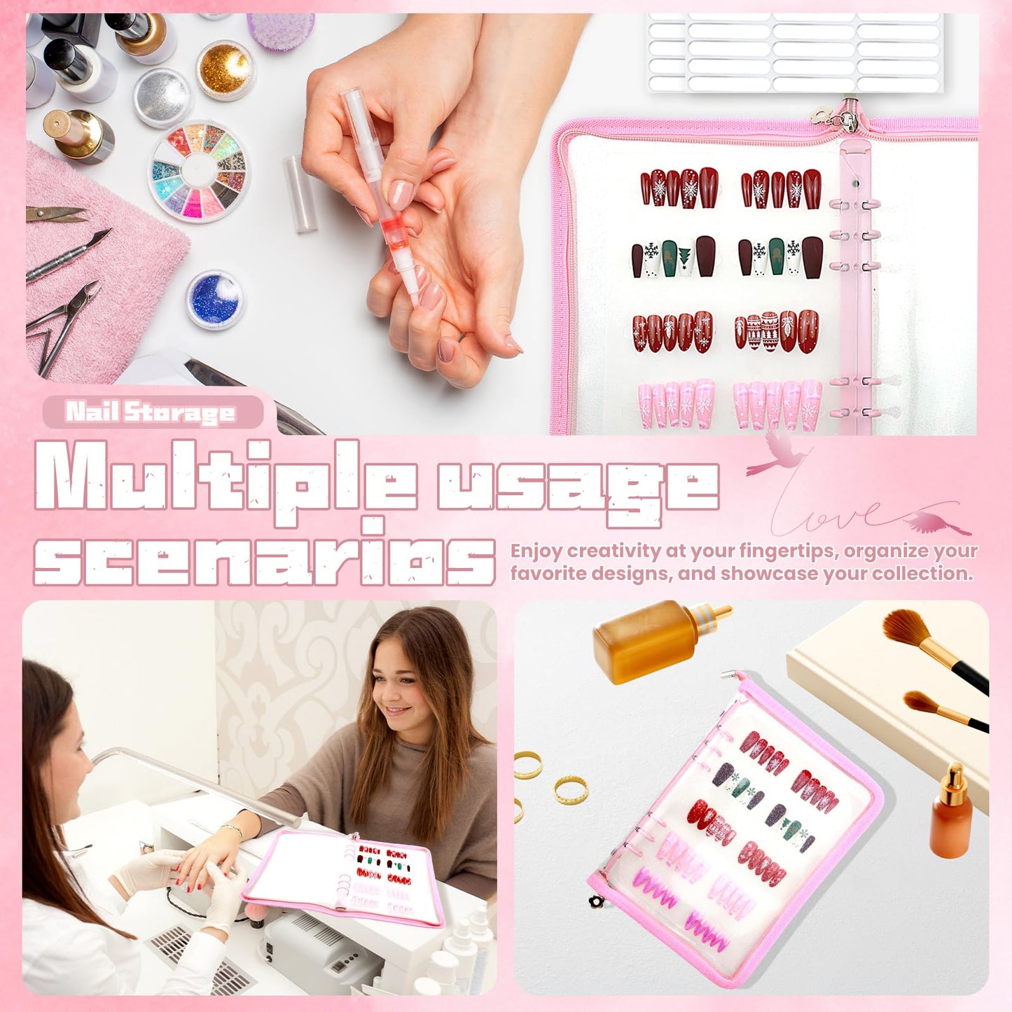 Oskrieel Press on nail storage Nail Storage Book - Portable Versatile Organizer for Press - On Nails, Jewelry and More with 90 Pcs Adhesive Double Sided Tape