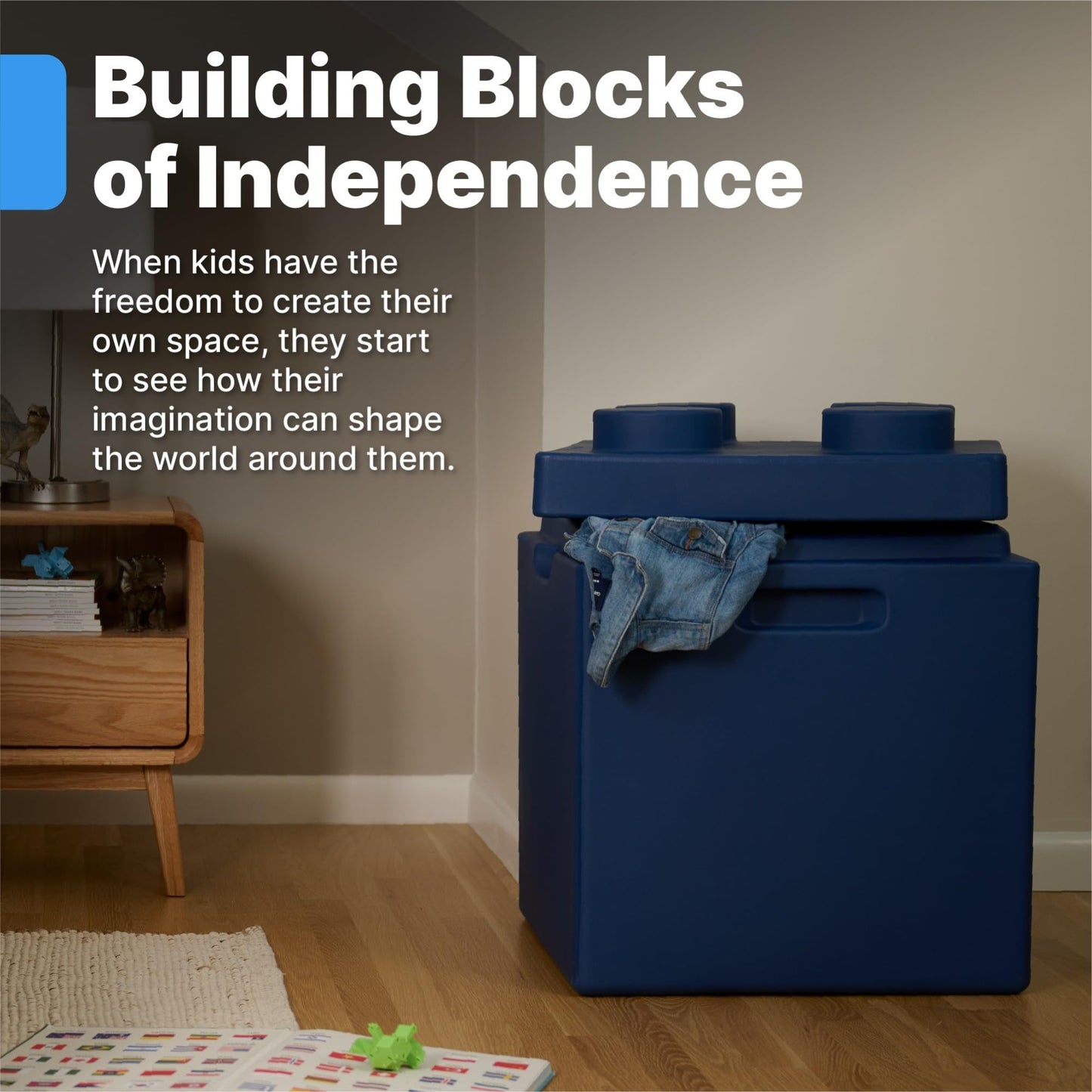 Step2 Contemporary Builders Stackable Storage Cubes, Modular Building Block Kids Toy Organizer Set, 5-Piece, Open-Front, Blue
