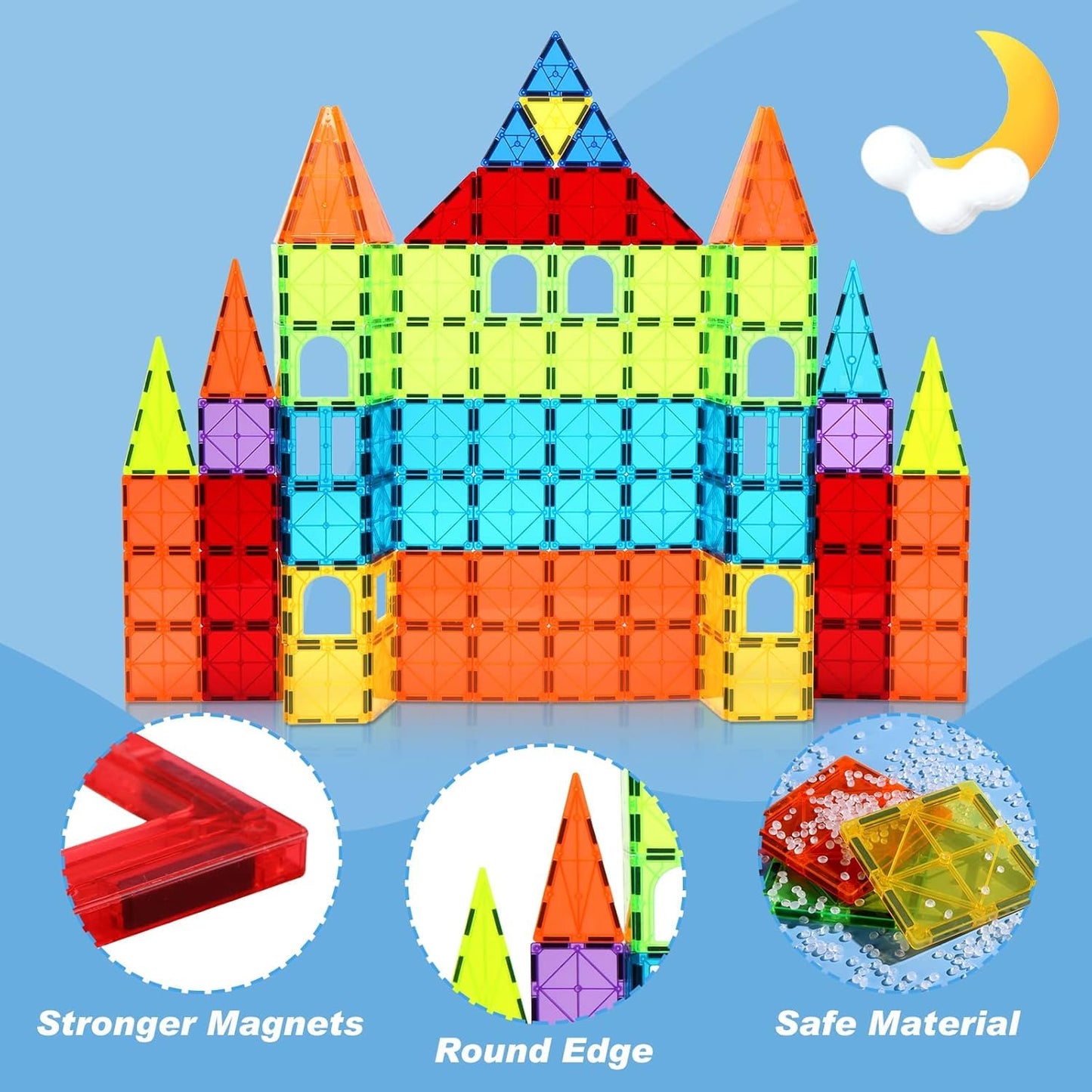 OugerToy 104PCS Magnetic Tiles STEM Building Blocks for Kids Ages 3-9, Educational Stacking Toys with Car Bases, Creative Construction Gift for Boys Girls