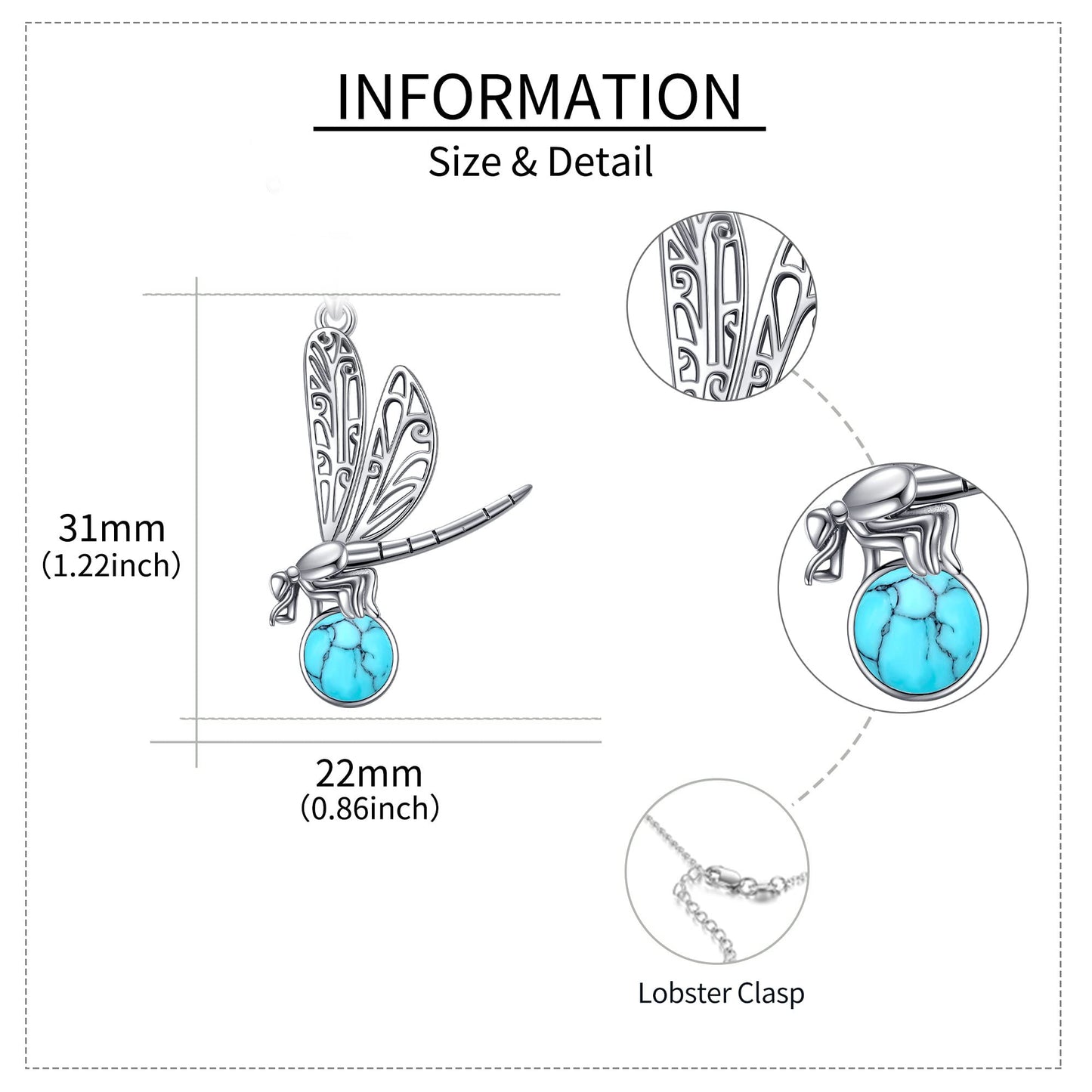 YAFEINI Sterling Silver Turquoise Dragonfly Pendant Necklace Christmas Mother's Day Jewelry for Women Mom