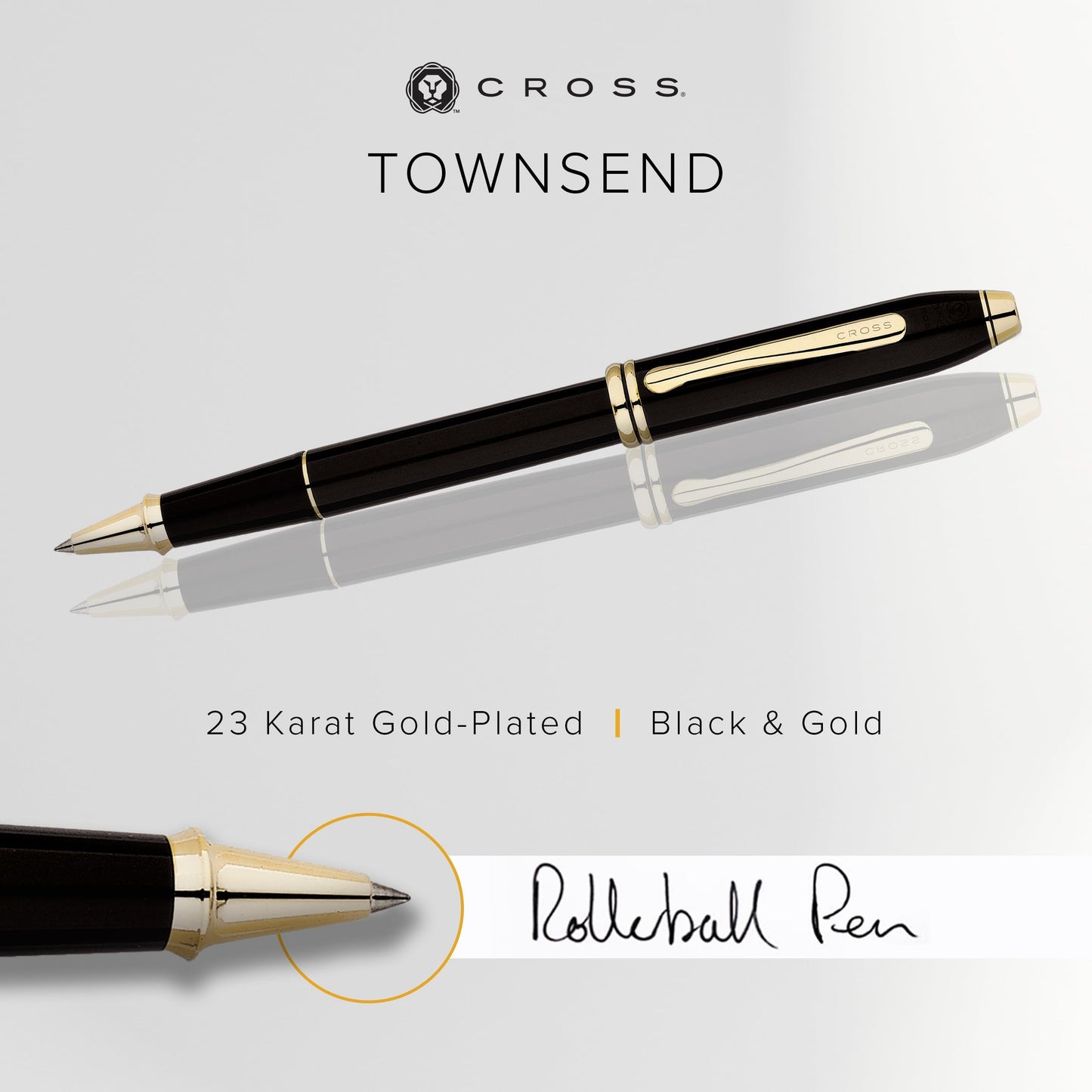 Cross Townsend Classic Black Lacquer Rollerball Pen, Black Ink - Elegant Pen, Black Ink for Effortless Writing - Consistent, Smooth Writing - Large Nib - Reliable & Long-Lasting - Includes Gift Box