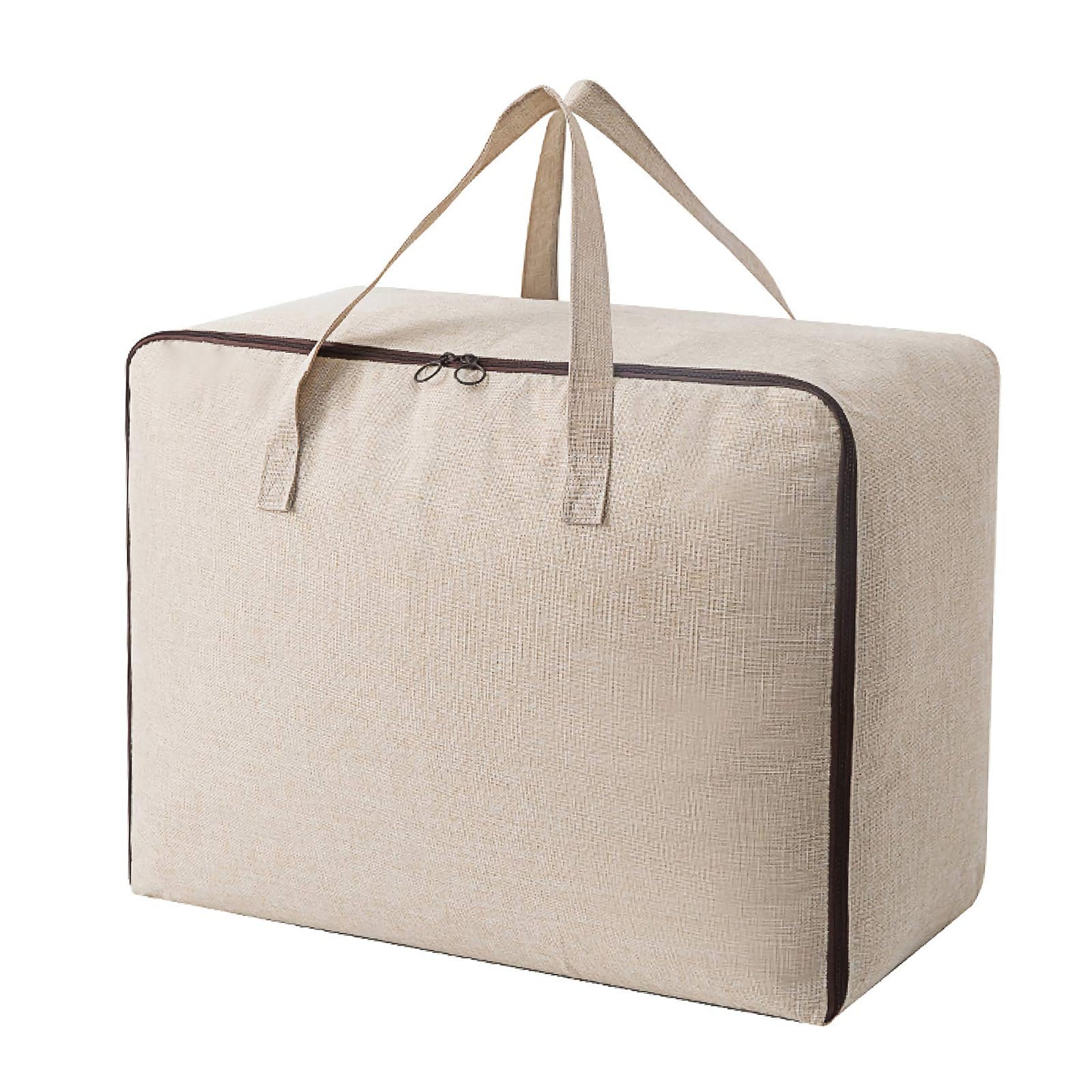 Surblue Clothes Storage Bag Organizer with Durable Handles Thick Fabric Large Capacity for Blanket Comforter Clothing Bedding (Beige, L)