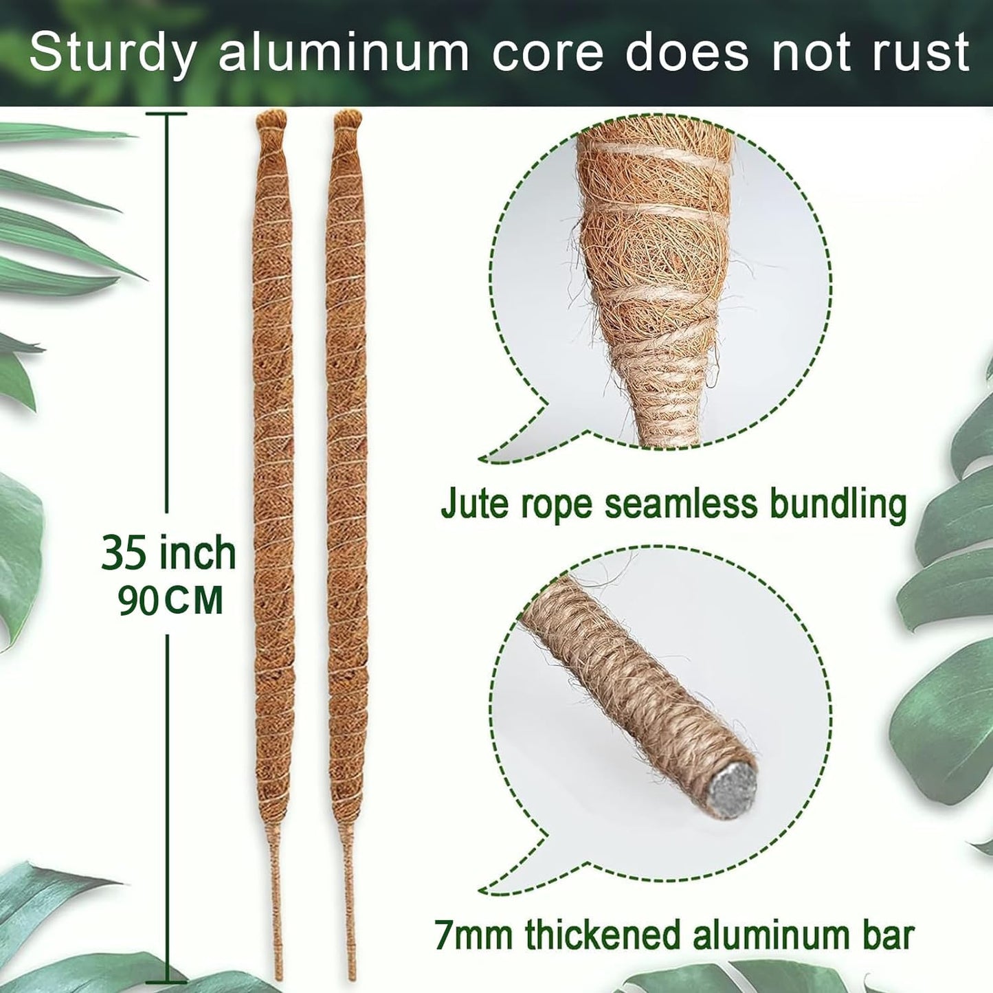 2 Pack 35 Inch Moss Pole, Bendable Moss Pole for Plants Monstera, Tall Moss Poles for Climbing Plants Indoor, Large Support, Garden Trellis Stick Stakes for Plants