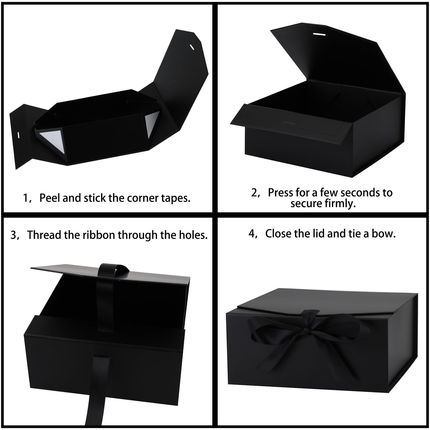 OEMVALATY 10-Pack Gift Boxes,9.5x6x3 Inch Magnetic Gift Boxes with Lids for Presents,Black with Ribbon, Bridesmaid Proposal Box for Wedding, Storage, Birthday