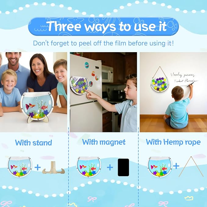 Magnetic Reward Jars for Kids - Large Fish Tank Shaped Reward Jar with Colorful Letter Stickers | Kids Behavior & Chore Chart for Classroom Incentives, Home, and Potty Training（25PCS)