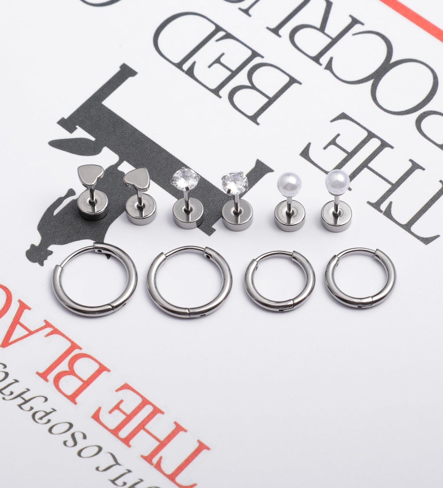 MJust Titanium Earrings for Sensitive Ears 20G Hypoallergenic Stud Hoop Earrings for Women Men Opal Ball CZ Heart Pearl Flat Back Earrings Cartilage Earrings Set