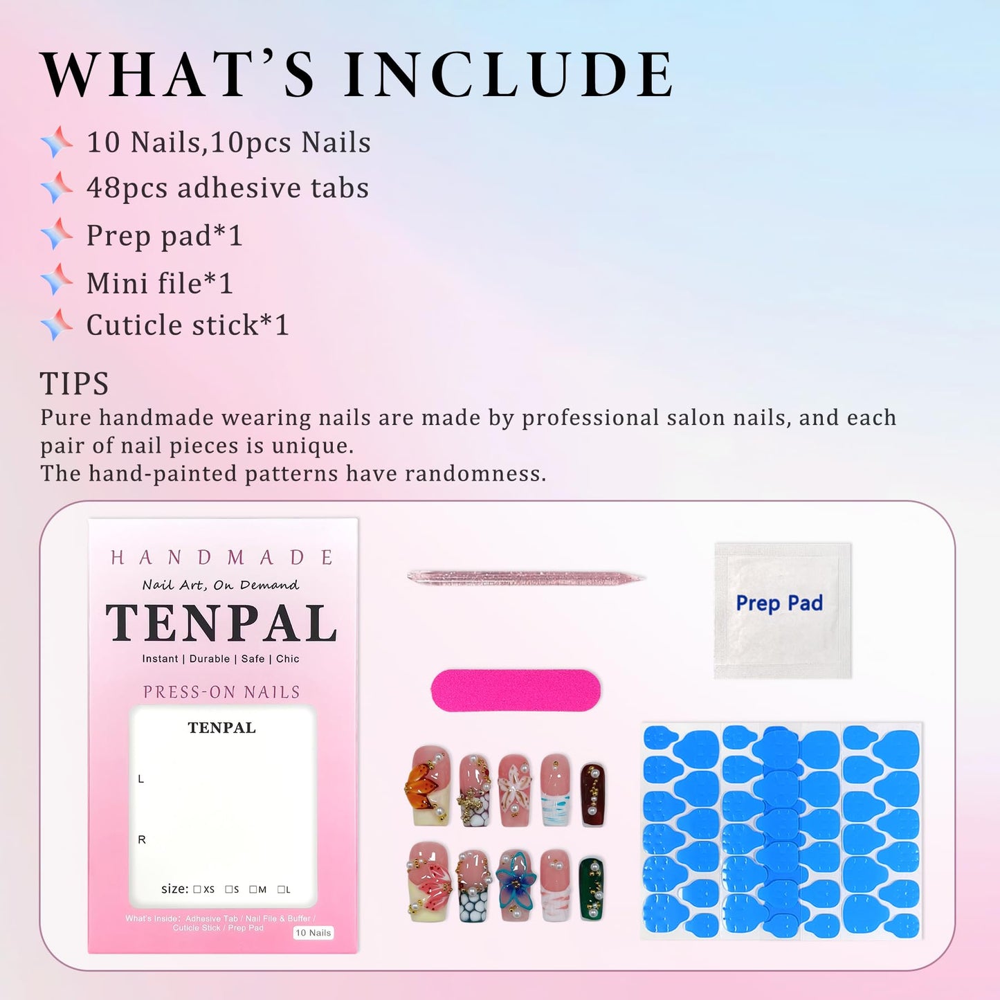TENPAL Colorful French Tip Press on Nails Medium Coffin Square with 3D Shell Ocean Designs,Handmade Removable Glitter Salon Acrylic False Nails for Women Daily Wear 10pcs(M)