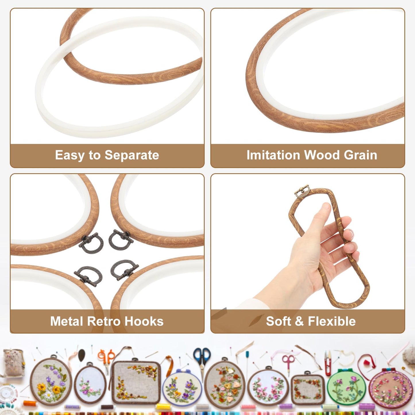 PATIKIL 10 Pieces 6.3"x4.7" Embroidery Hoops Frame Imitated Wood Oval Cross Stitch Hoop Ring for Embroidery Art Craft Handy Sewing Decoration