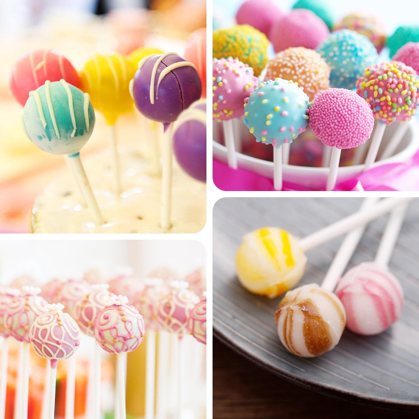 QELEG 2pcs Silicone Lollipop Molds with 100 Paper Sticks, 6-Capacity 3D Round Hard Candy Ice Ball Molds for DIY Chocolate Cake Pop