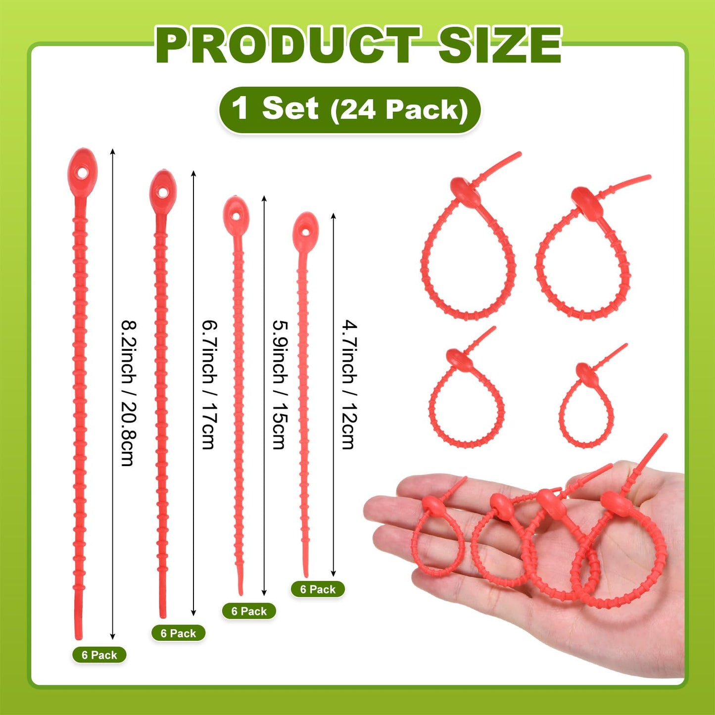 M METERXITY 48-Pack Adjustable Plant Ties, 4.7/5.9/6.7/8.2 Inch Silicone Flexible Multi-Function Garden Twist Tie for Crafts/Gift Wrapping/Gardening Plants, Reusable Support Twine [Red]