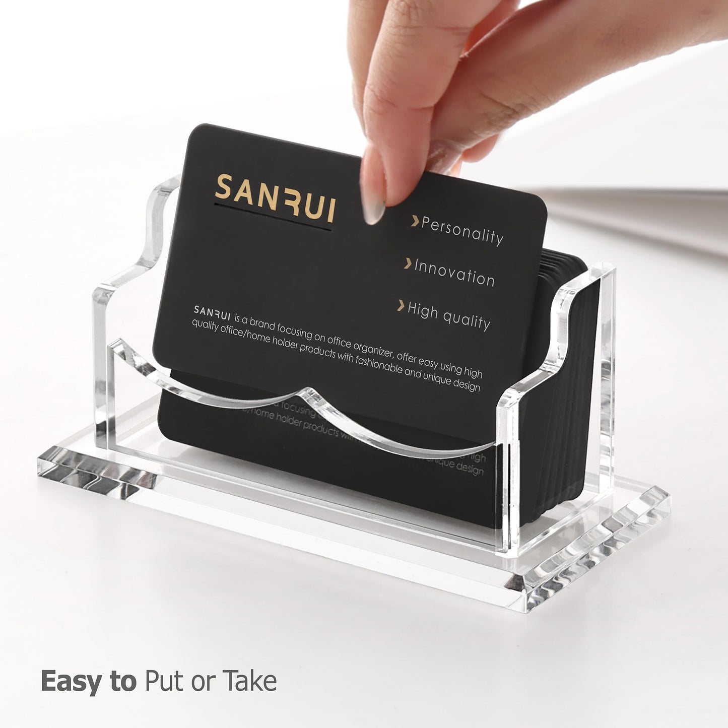 SANRUI Acrylic Business Card Holder for Desk,Clear Horizontal Name Card Stand for Women and Men, Desktop Organizer Display for Office Home Exhibition - 2 Pack 120 Card Capacity